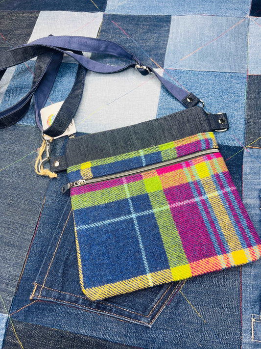 Small Crossbody Bag | Shetland Winters Night Tweed & Denim