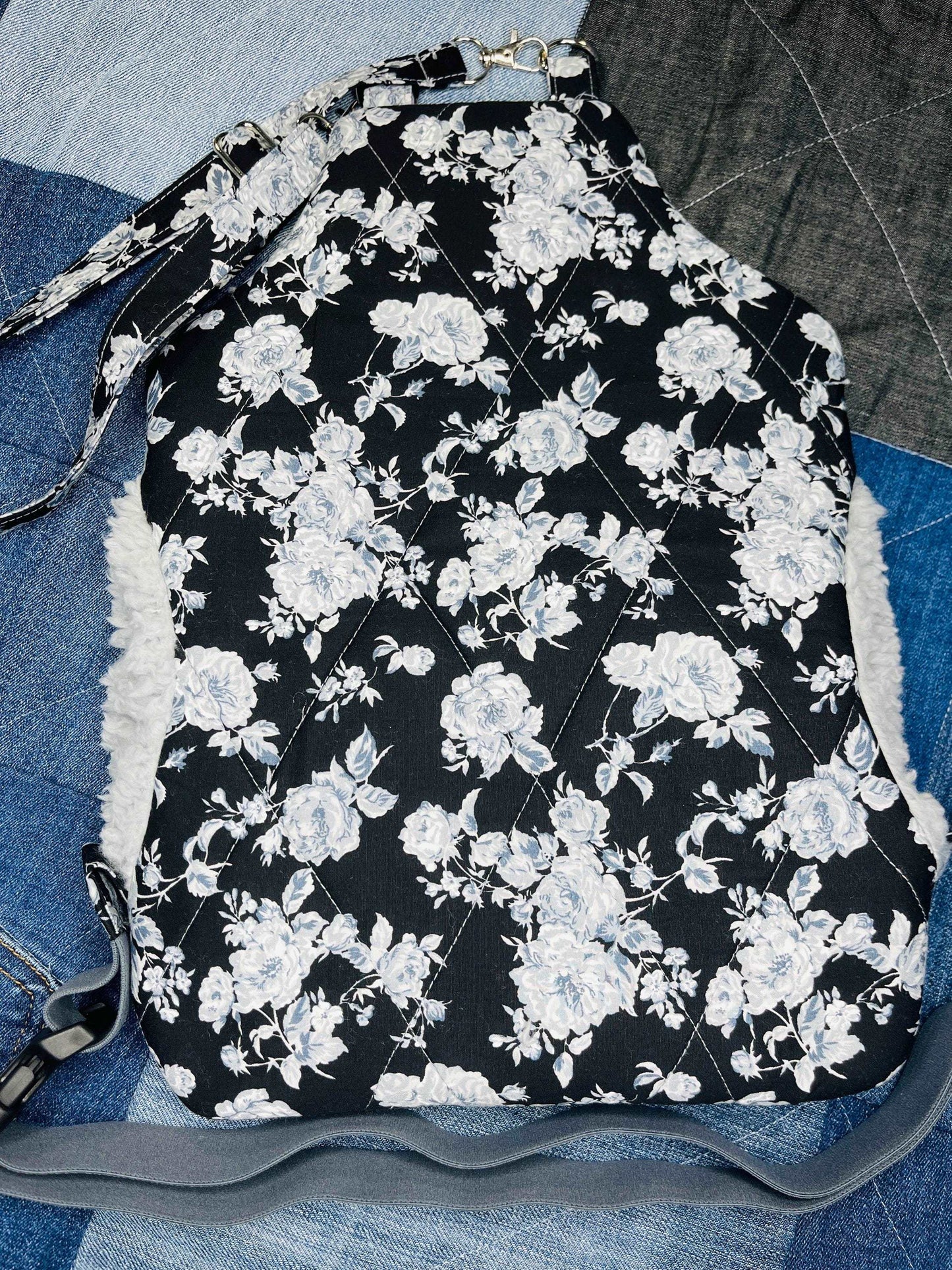 Wearable Hot Water Bottle Cover | Black Grey Floral