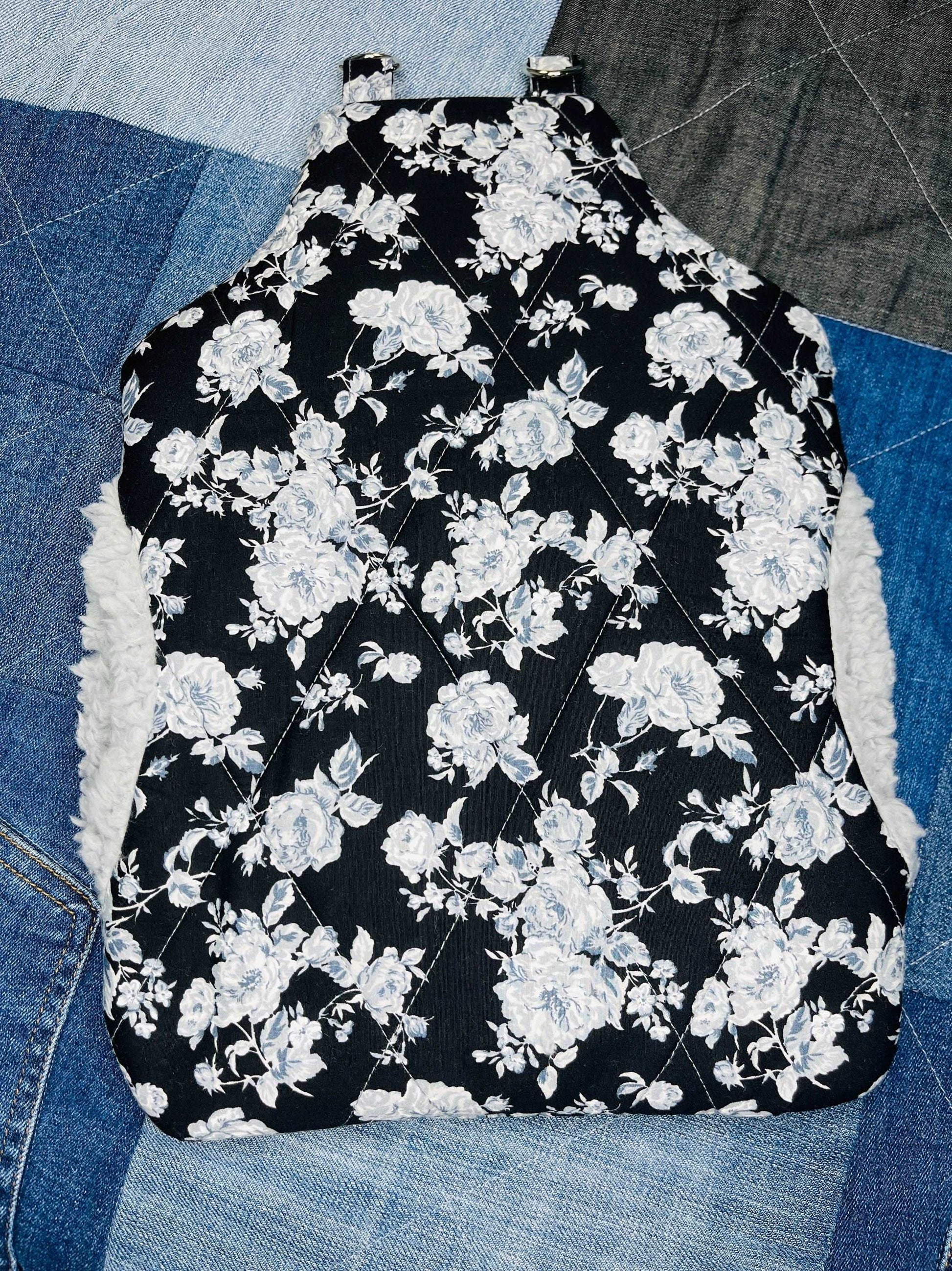 Wearable Hot Water Bottle Cover | Black Grey Floral