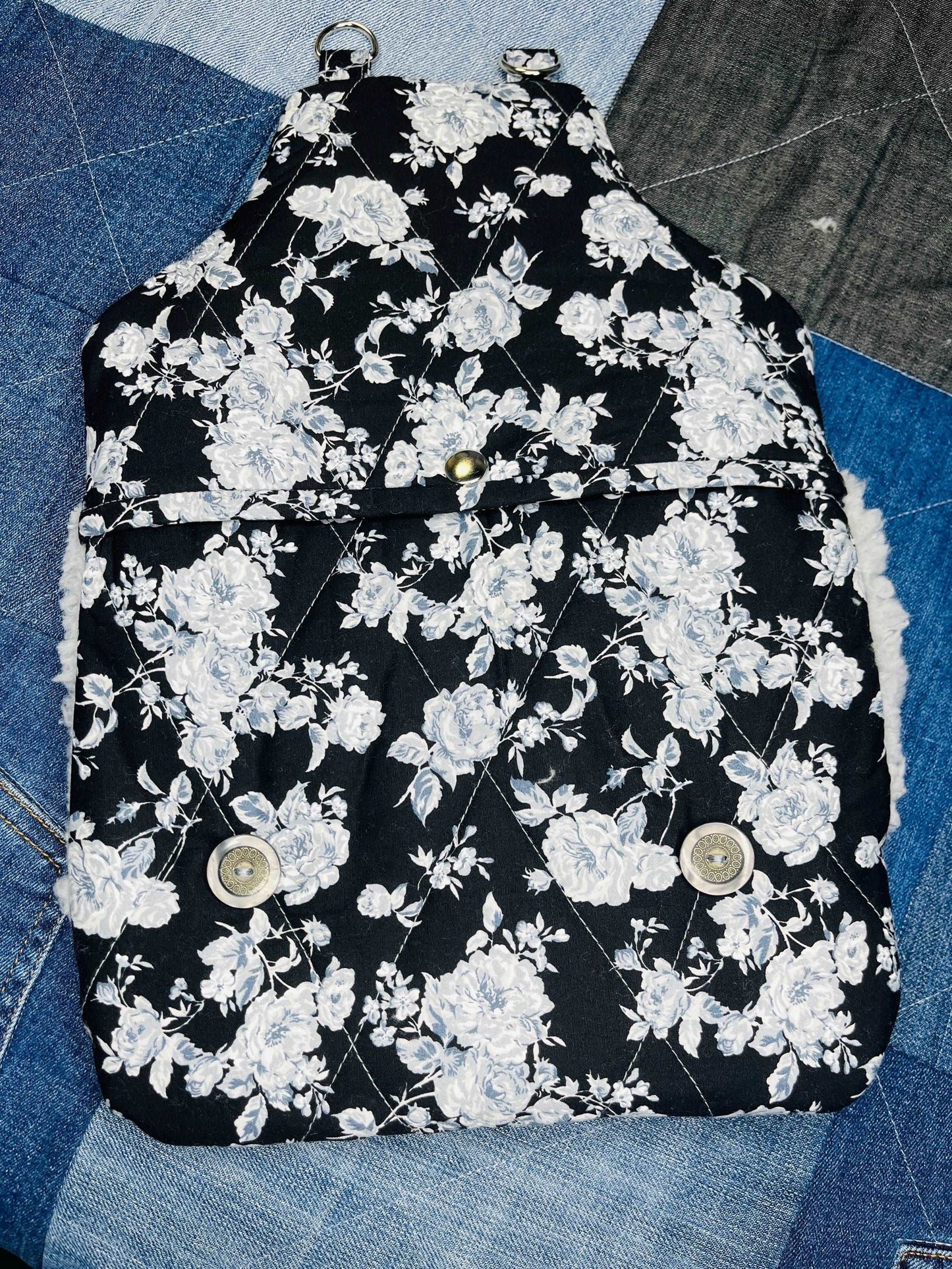 Wearable Hot Water Bottle Cover | Black Grey Floral