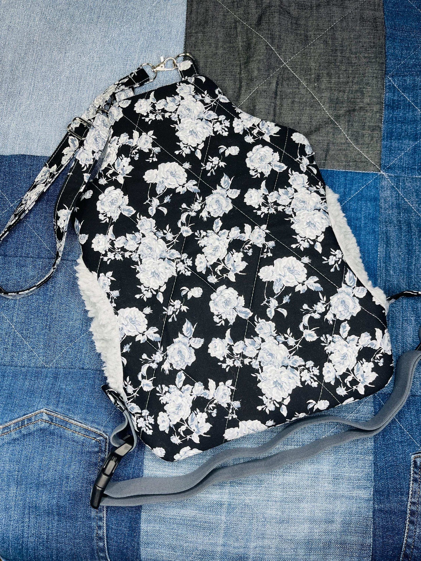 Wearable Hot Water Bottle Cover | Black Grey Floral