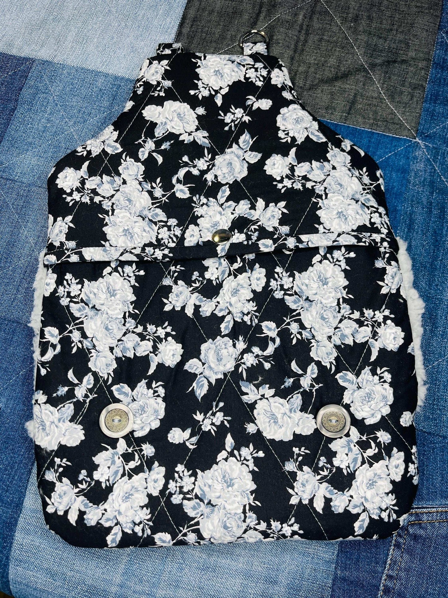 Wearable Hot Water Bottle Cover | Black Grey Floral