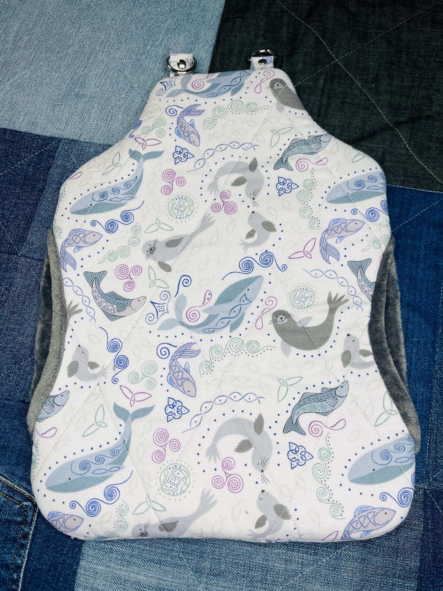 Wearable Hot Water Bottle Cover | Lilac Grey Whale Seal