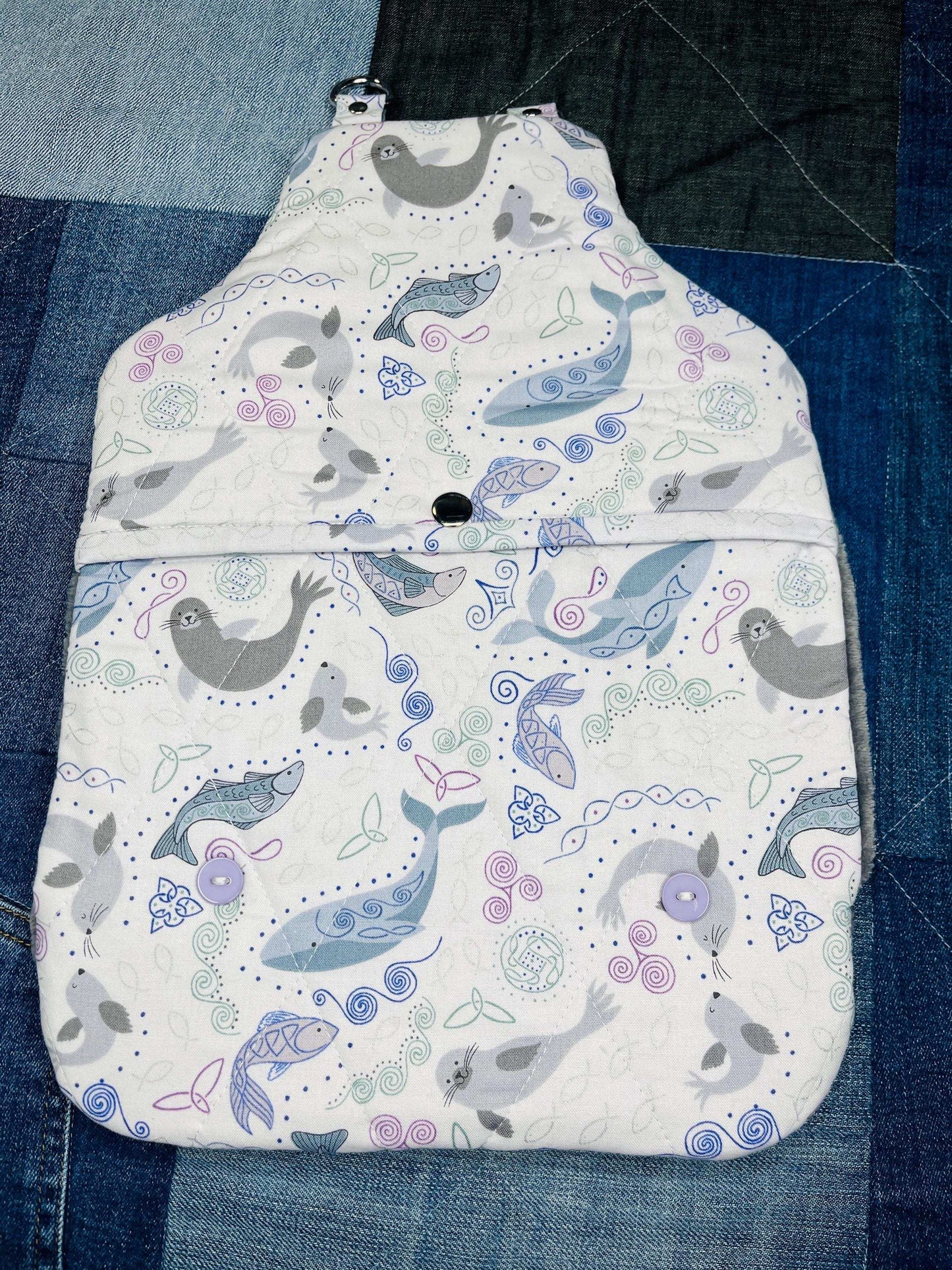 Wearable Hot Water Bottle Cover | Lilac Grey Whale Seal