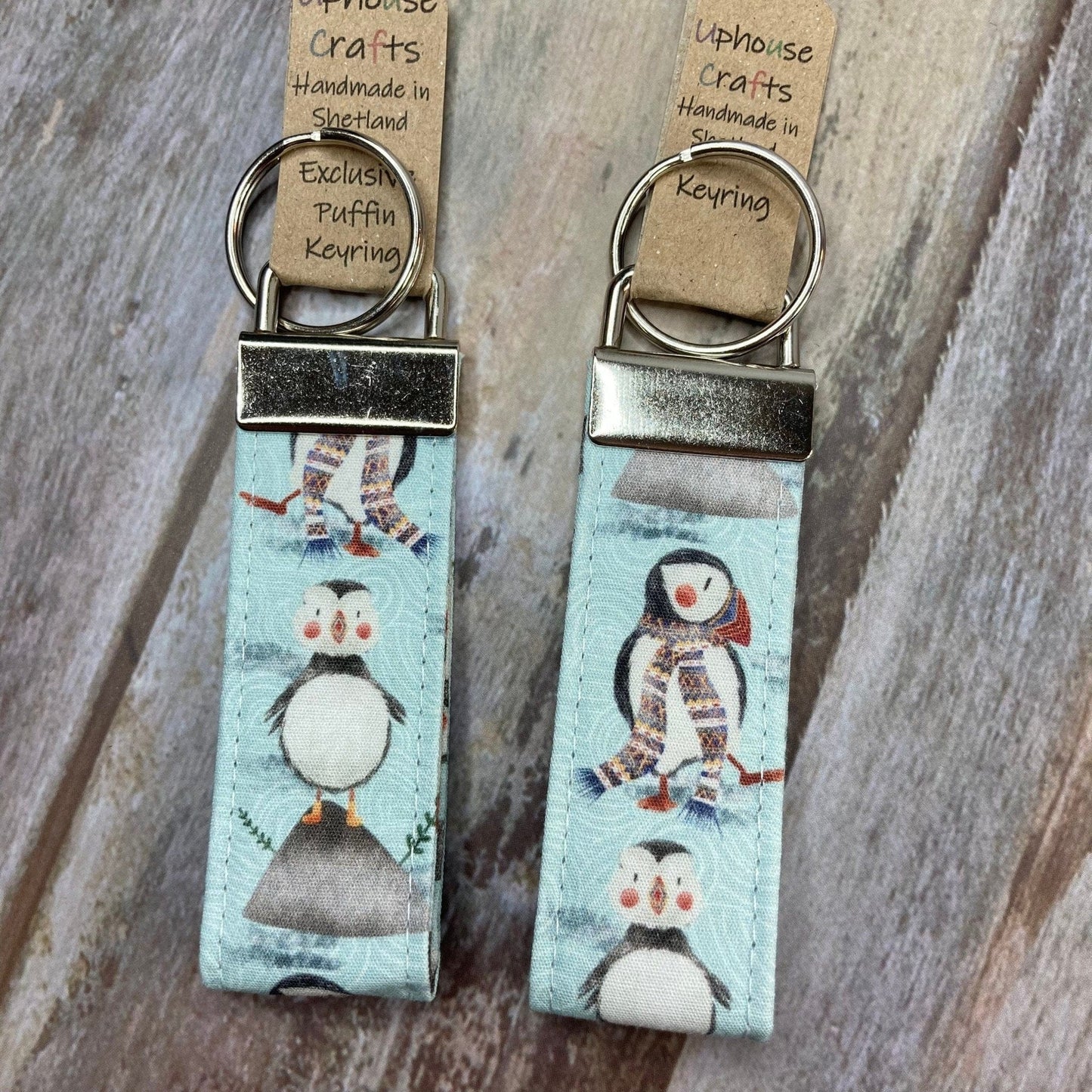 Handmade Cotton Puffin Keyring - Fair Isle Exclusive Aqua