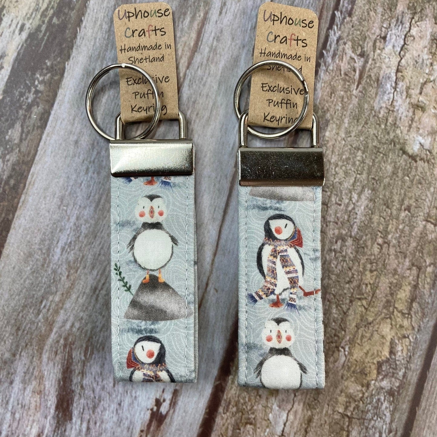 Handmade Cotton Puffin Keyring - Fair Isle Exclusive Grey