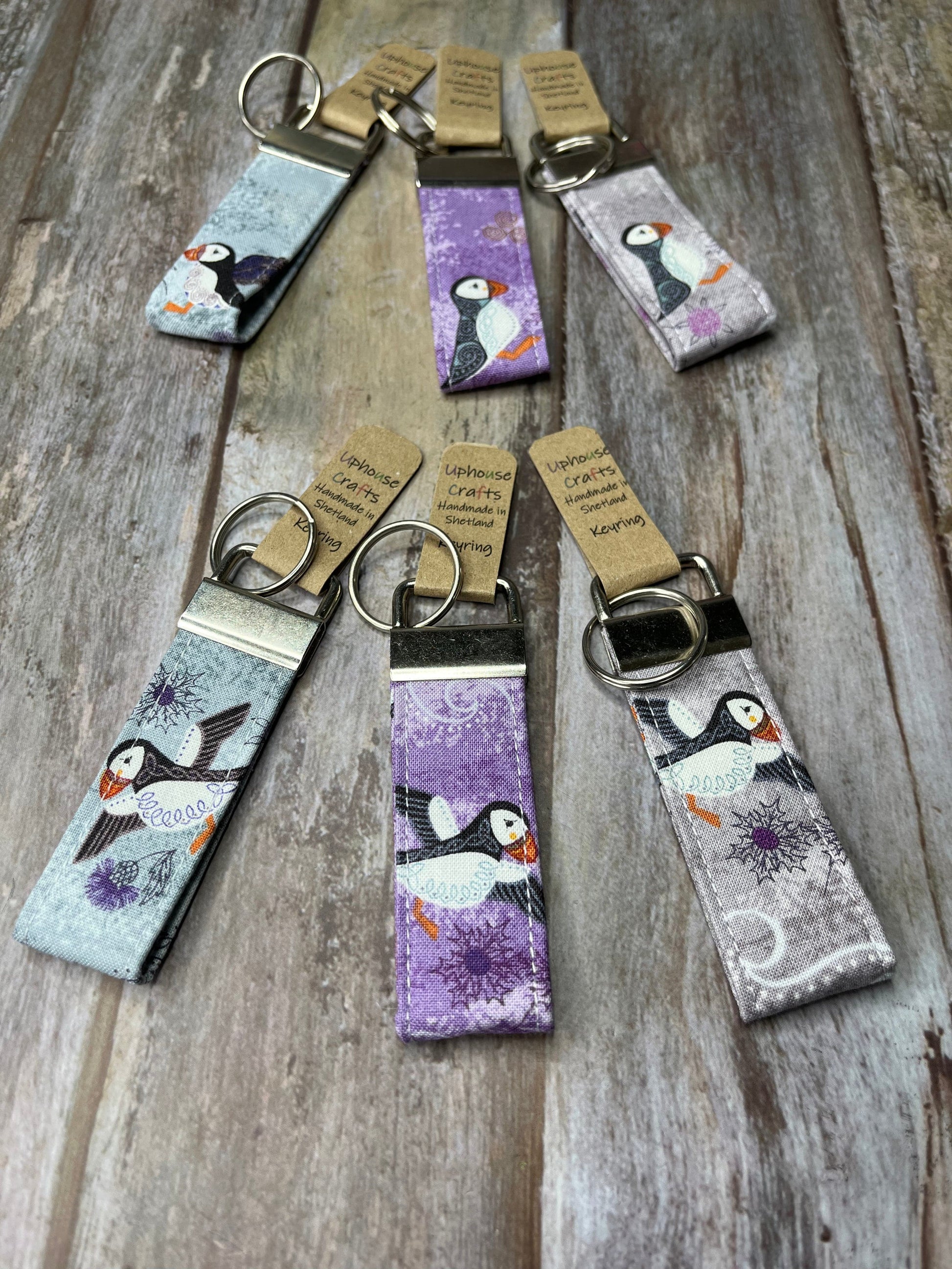 Handmade Cotton Puffin Keyring - Fair Isle