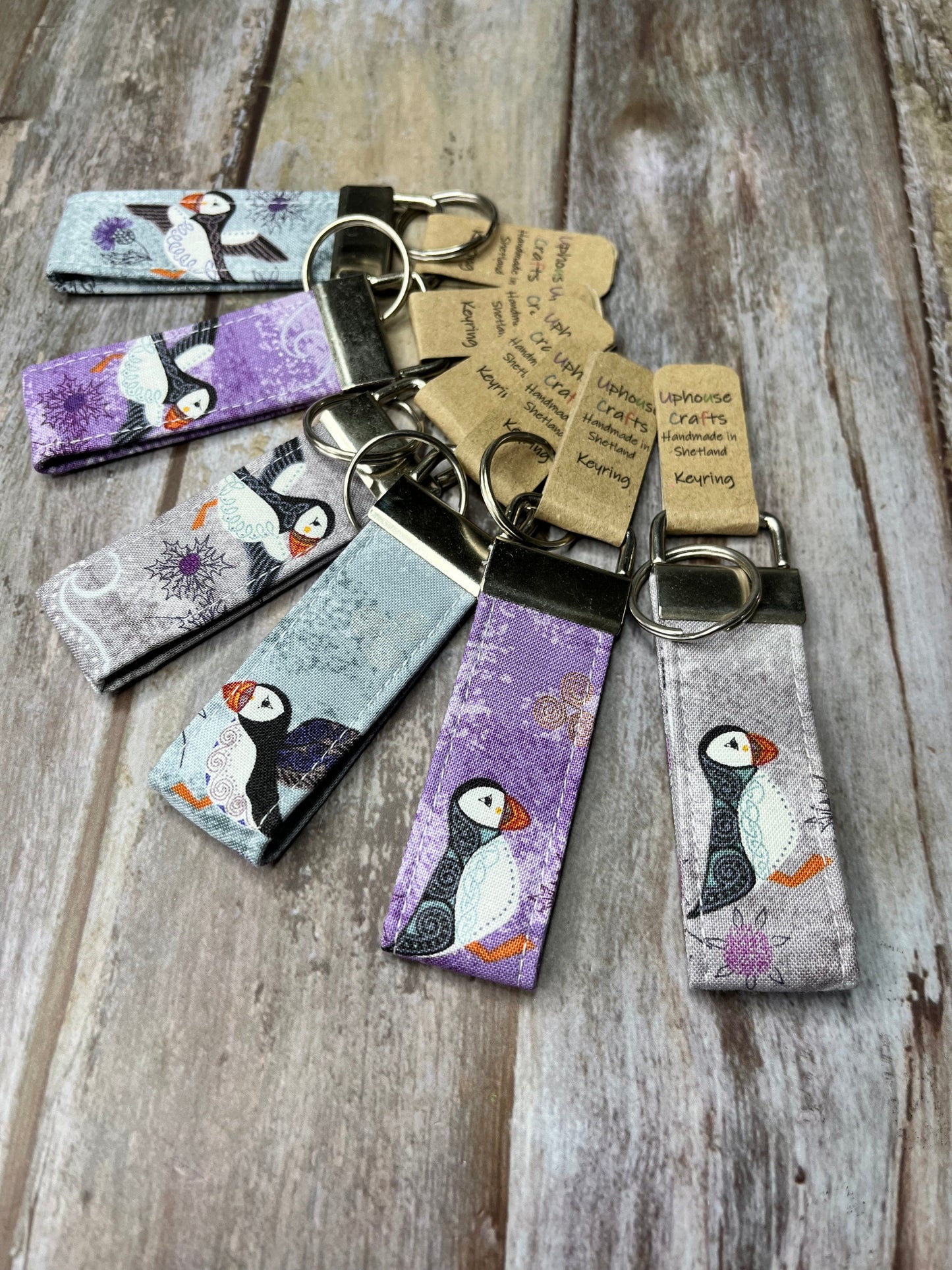 Handmade Cotton Puffin Keyring - Fair Isle