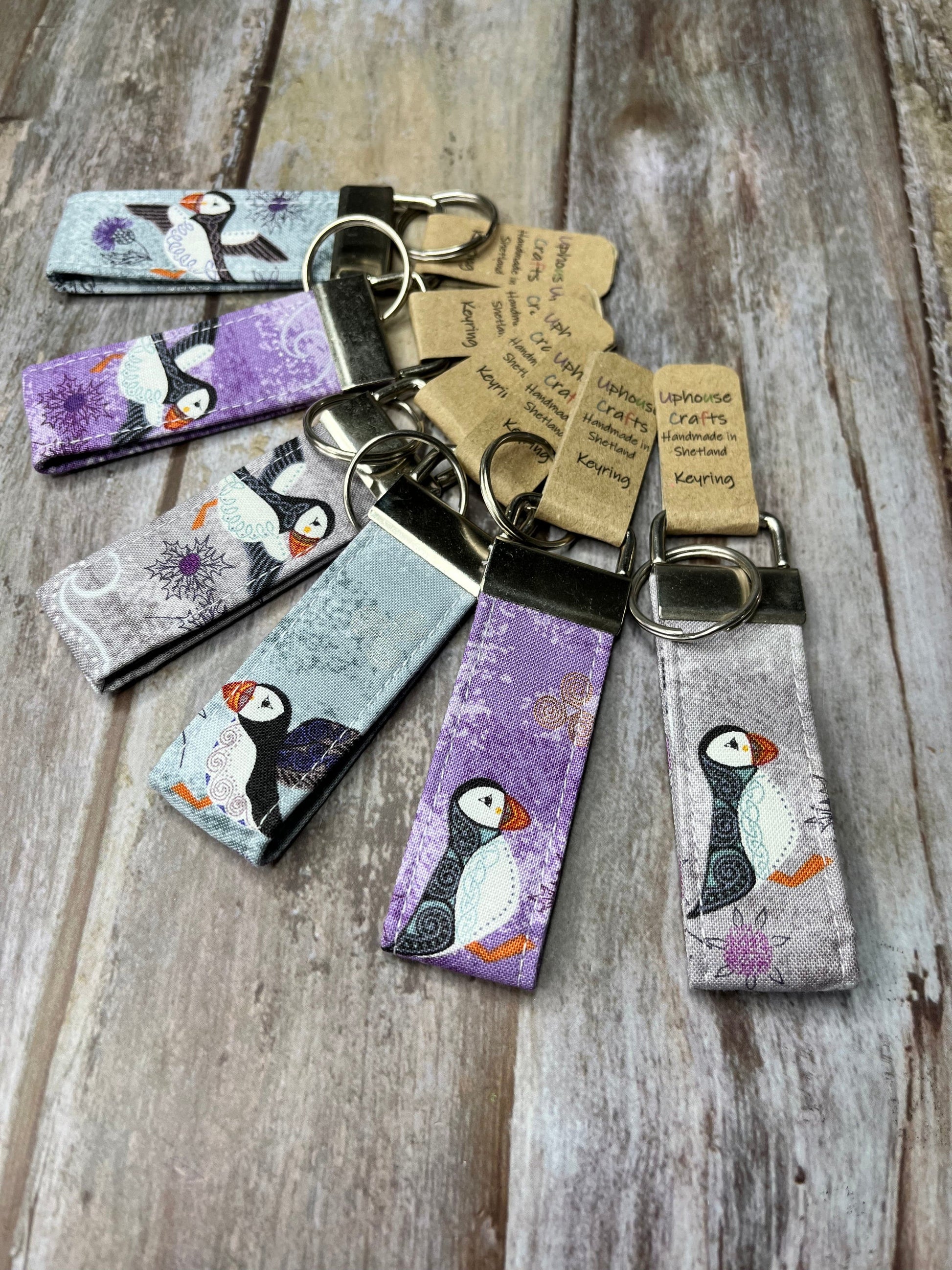 Handmade Cotton Puffin Keyring - Fair Isle