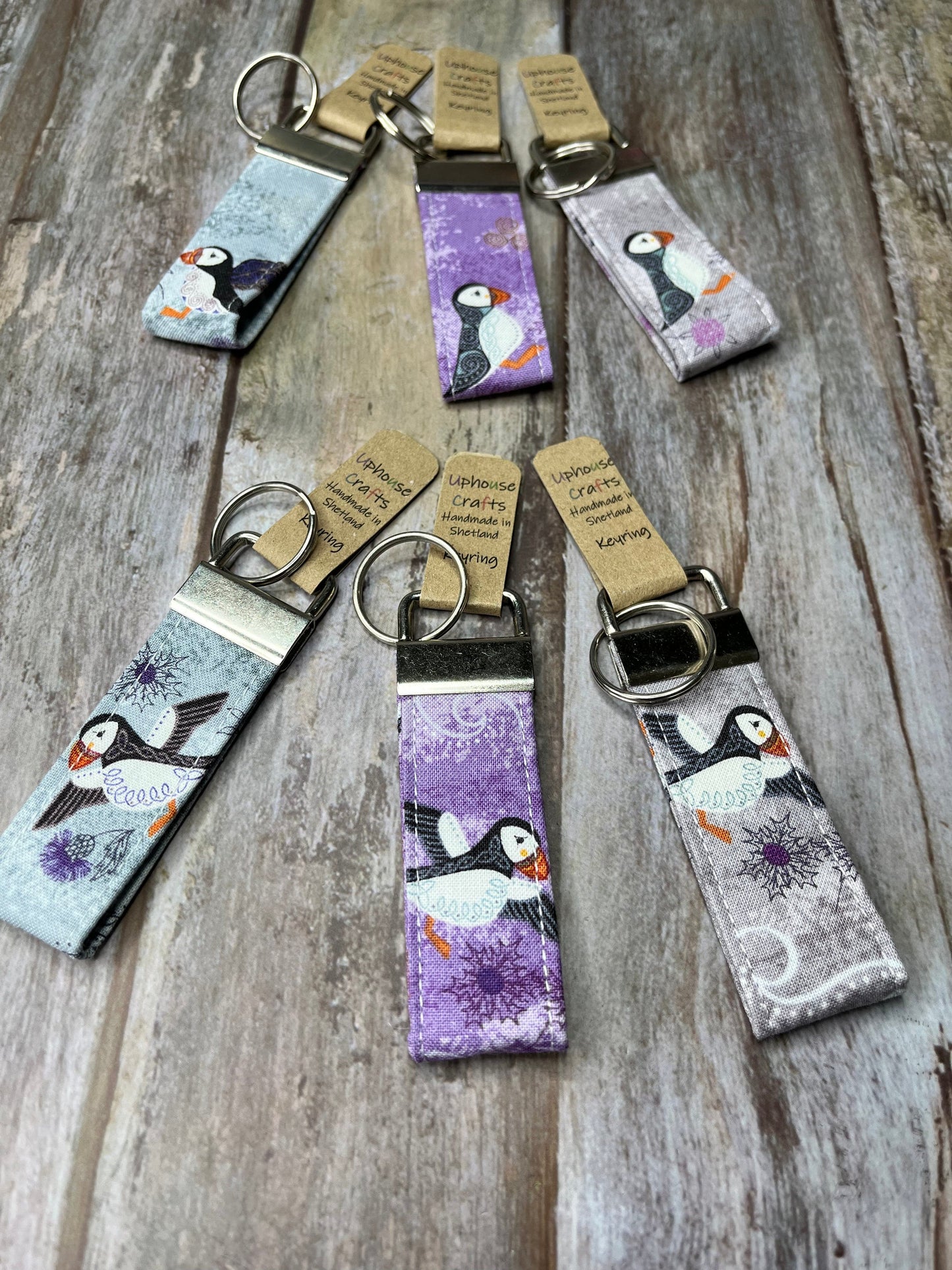 Handmade Cotton Puffin Keyring - Fair Isle