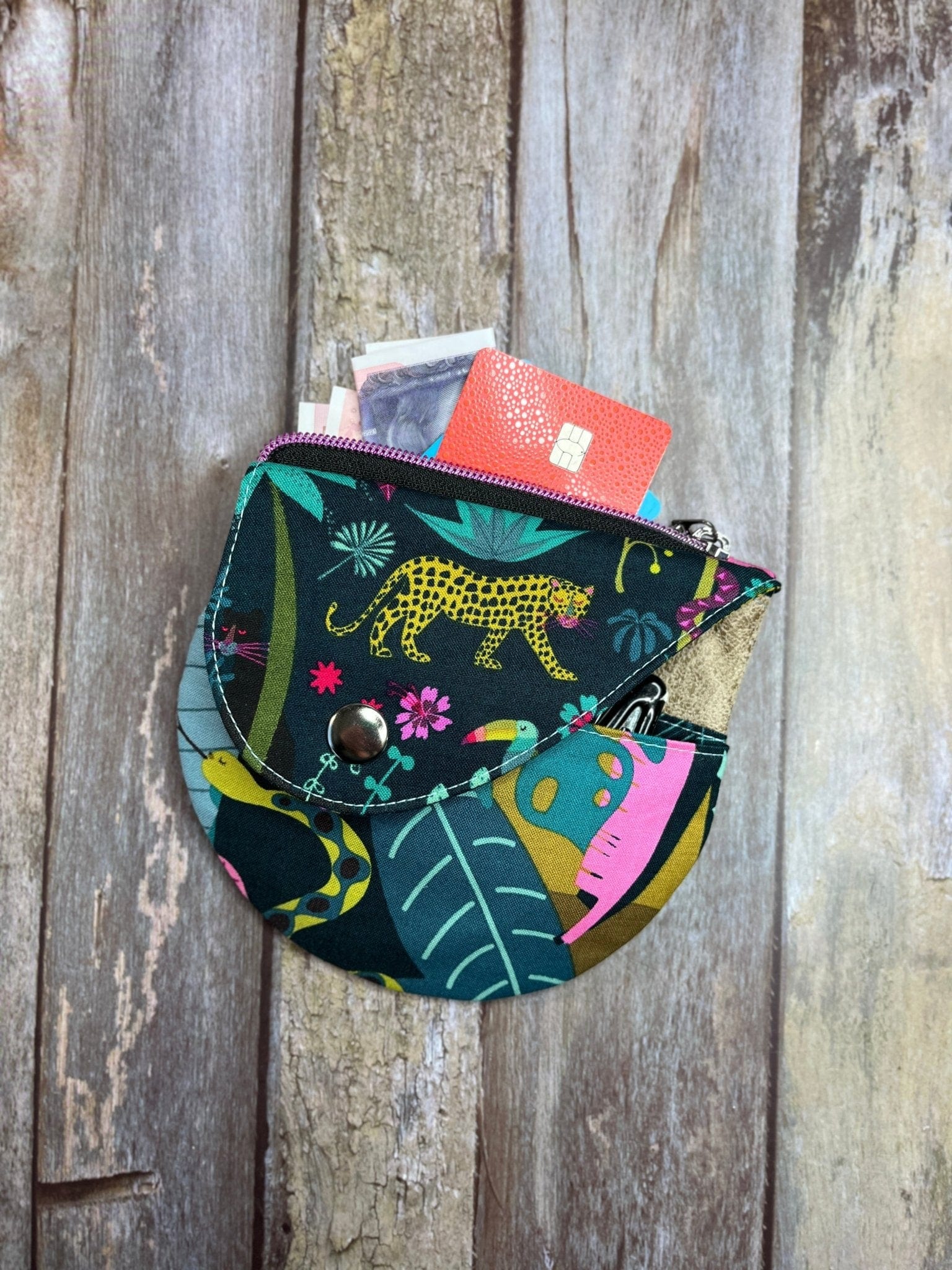 Green Rainforest Patchwork Round Wing Zip Purse