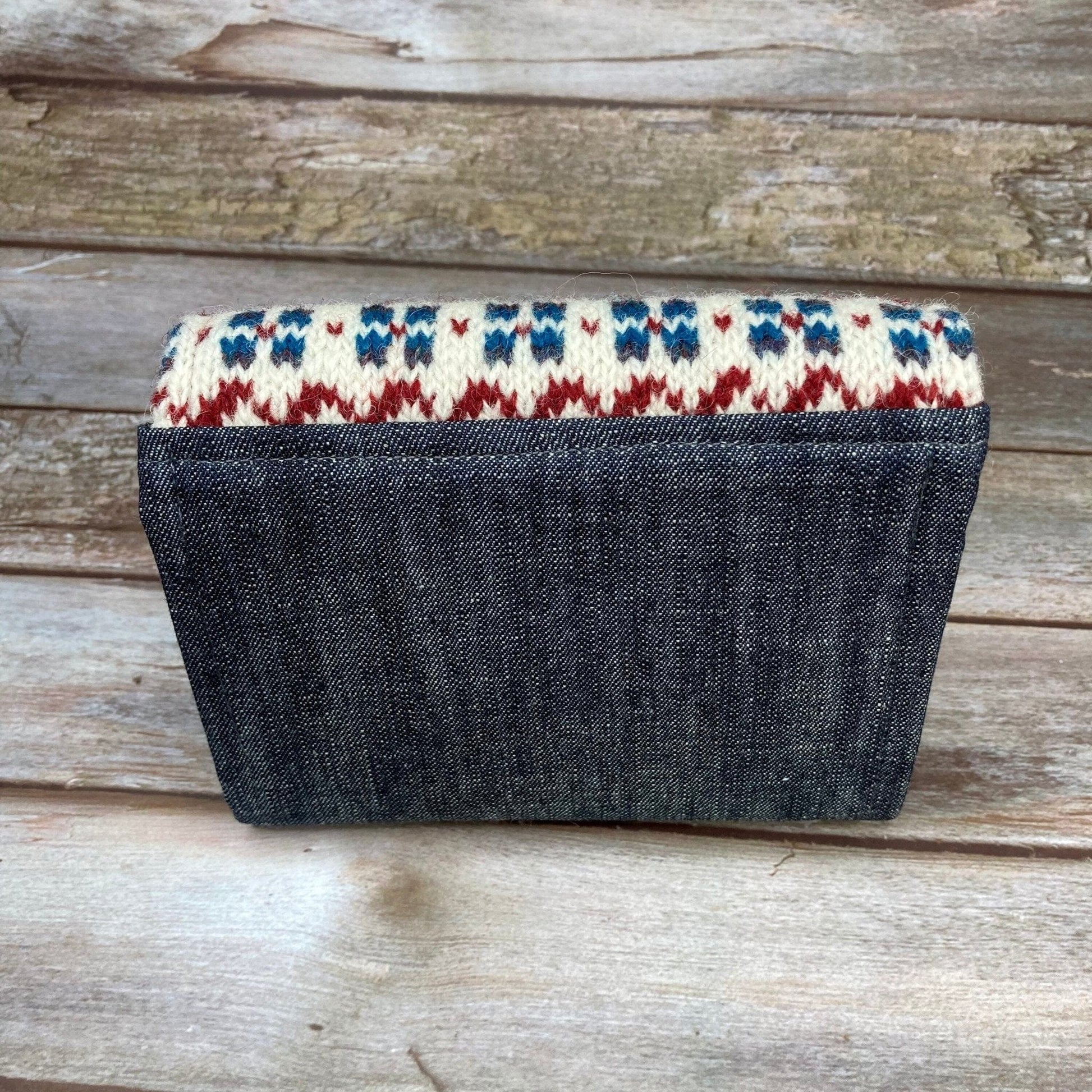 Hand knitted Fair Isle Purse Clutch | Blue Red & White