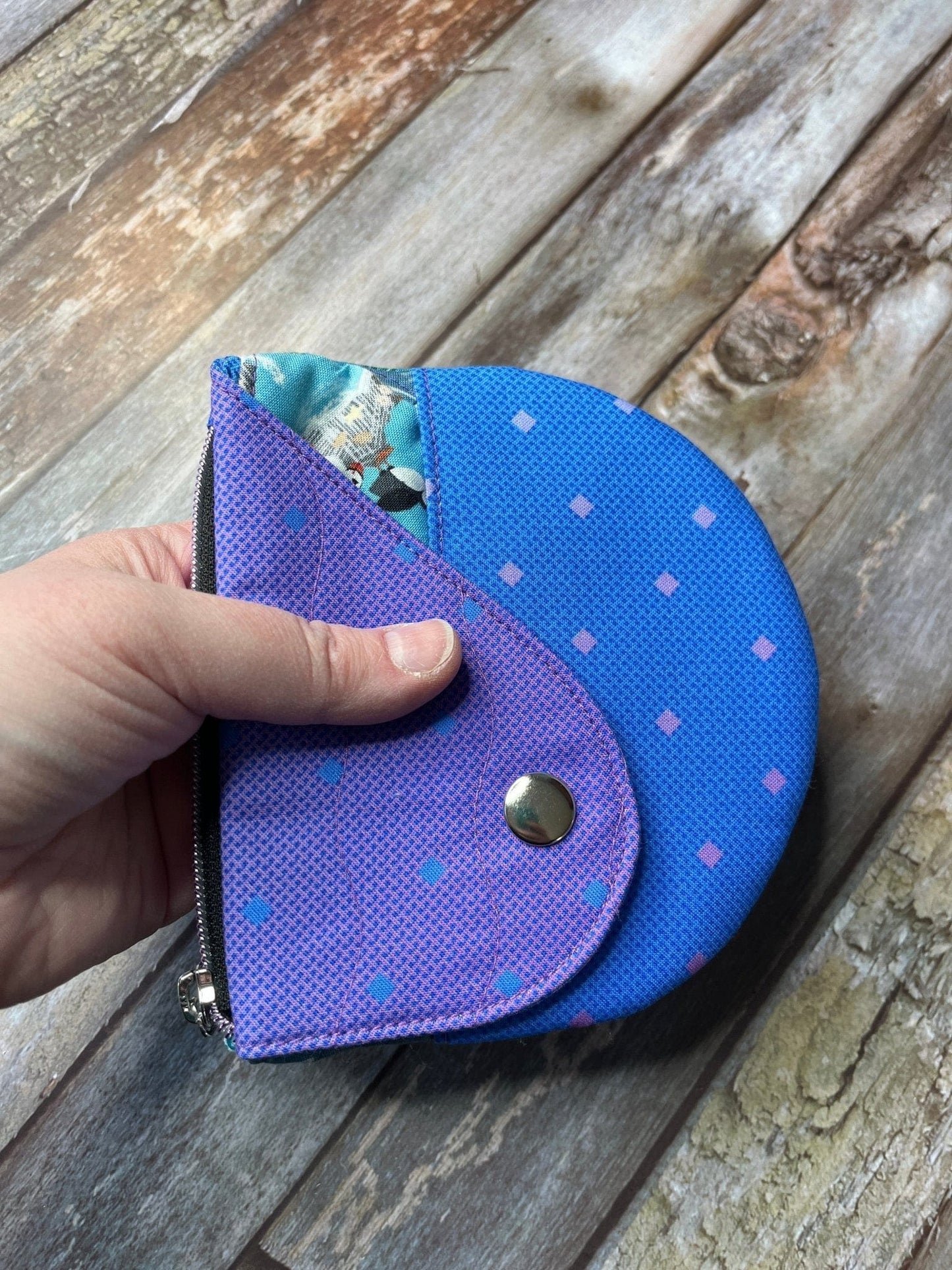 Purpe & Blue Patchwork Round Wing Zip Purse no2024-02