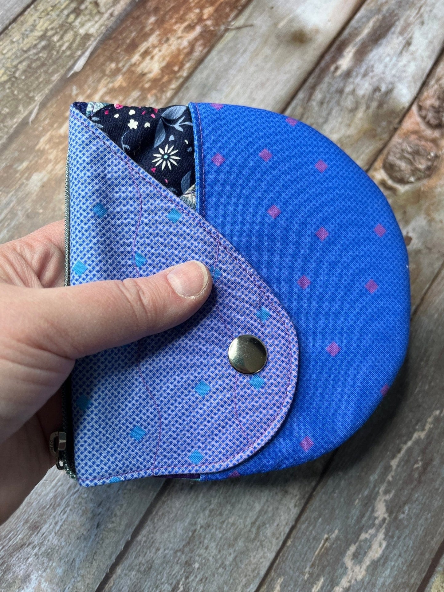 Purpe & Blue Patchwork Round Wing Zip Purse no2024-05