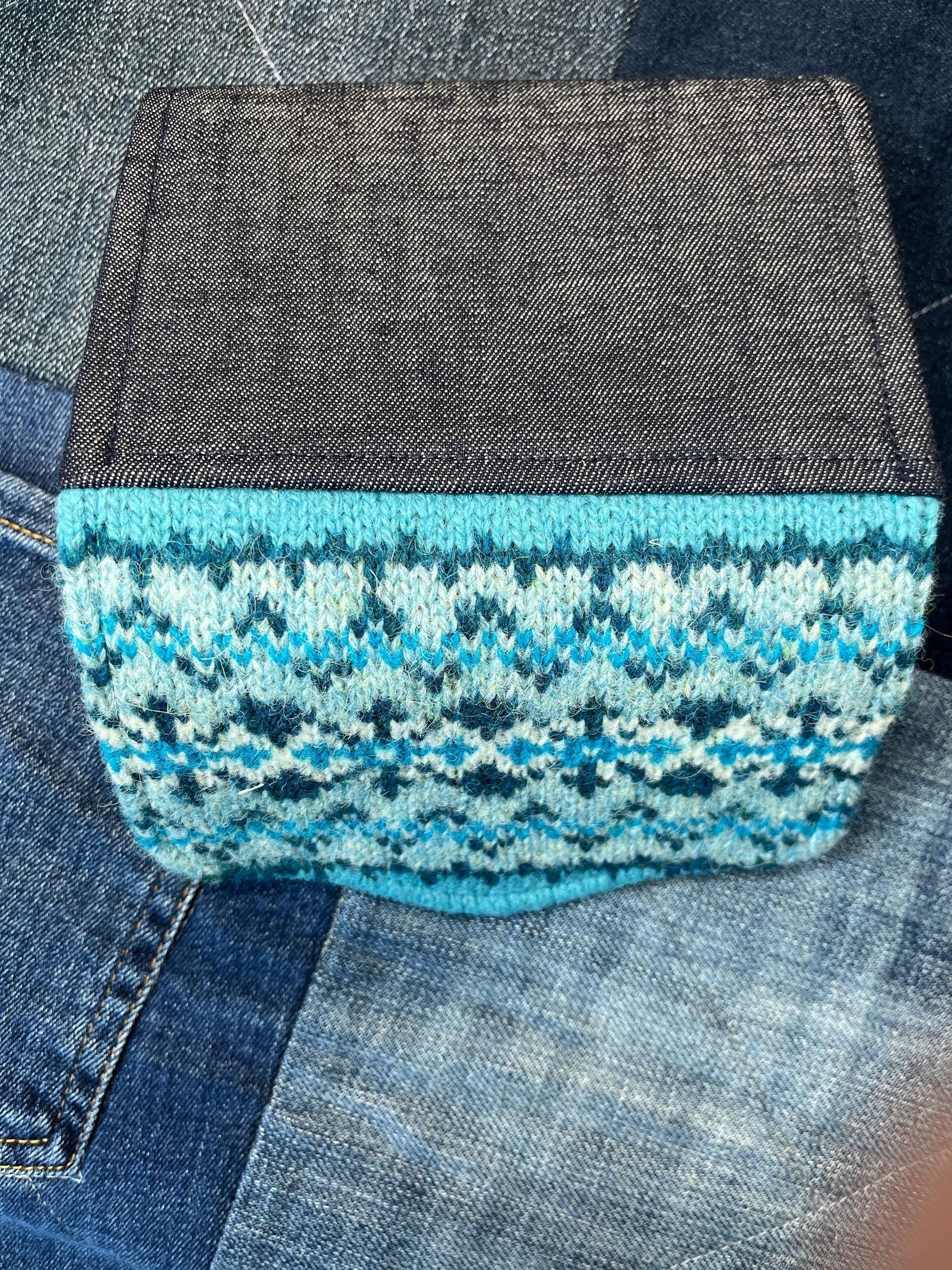 Hand knitted Fair Isle Purse Clutch | Blue Turquoise