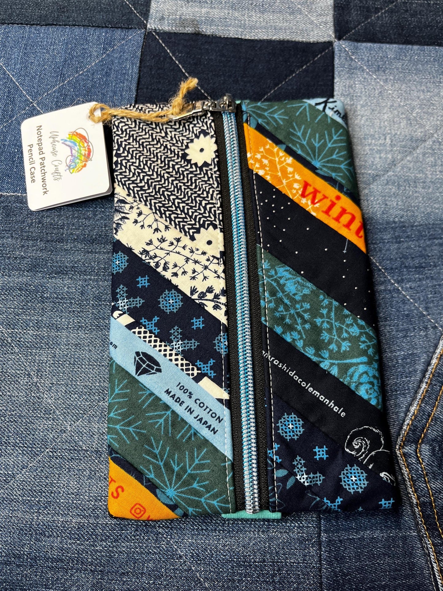 Blue green mustard Patchwork Notebook Pencil Case