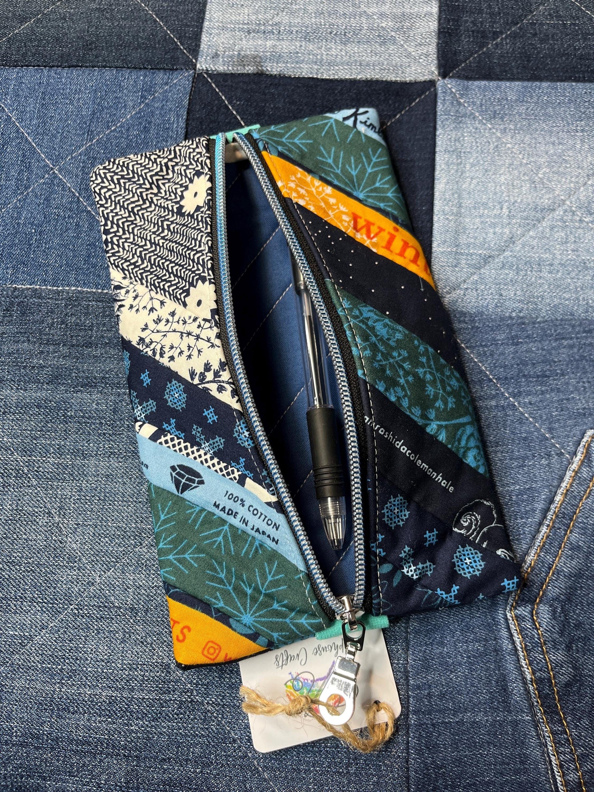 Blue green mustard Patchwork Notebook Pencil Case