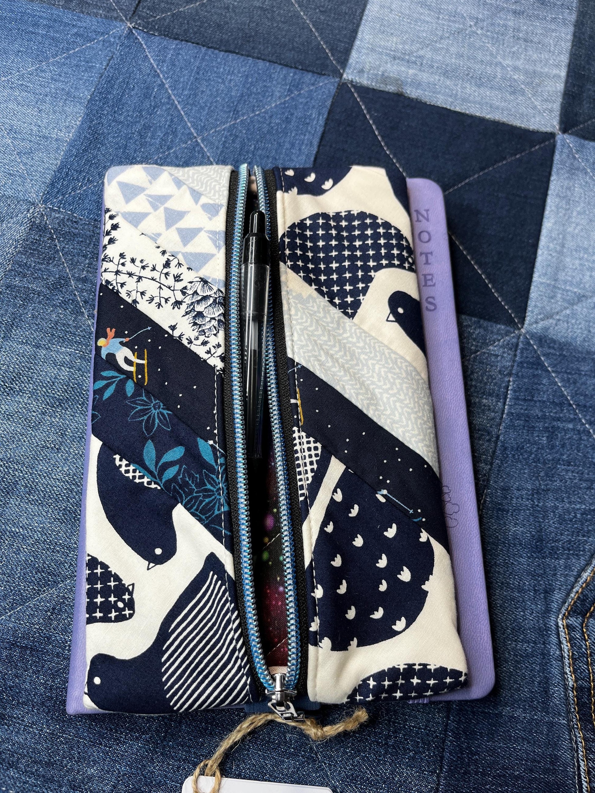 Blue White Patchwork Notebook Pencil Case