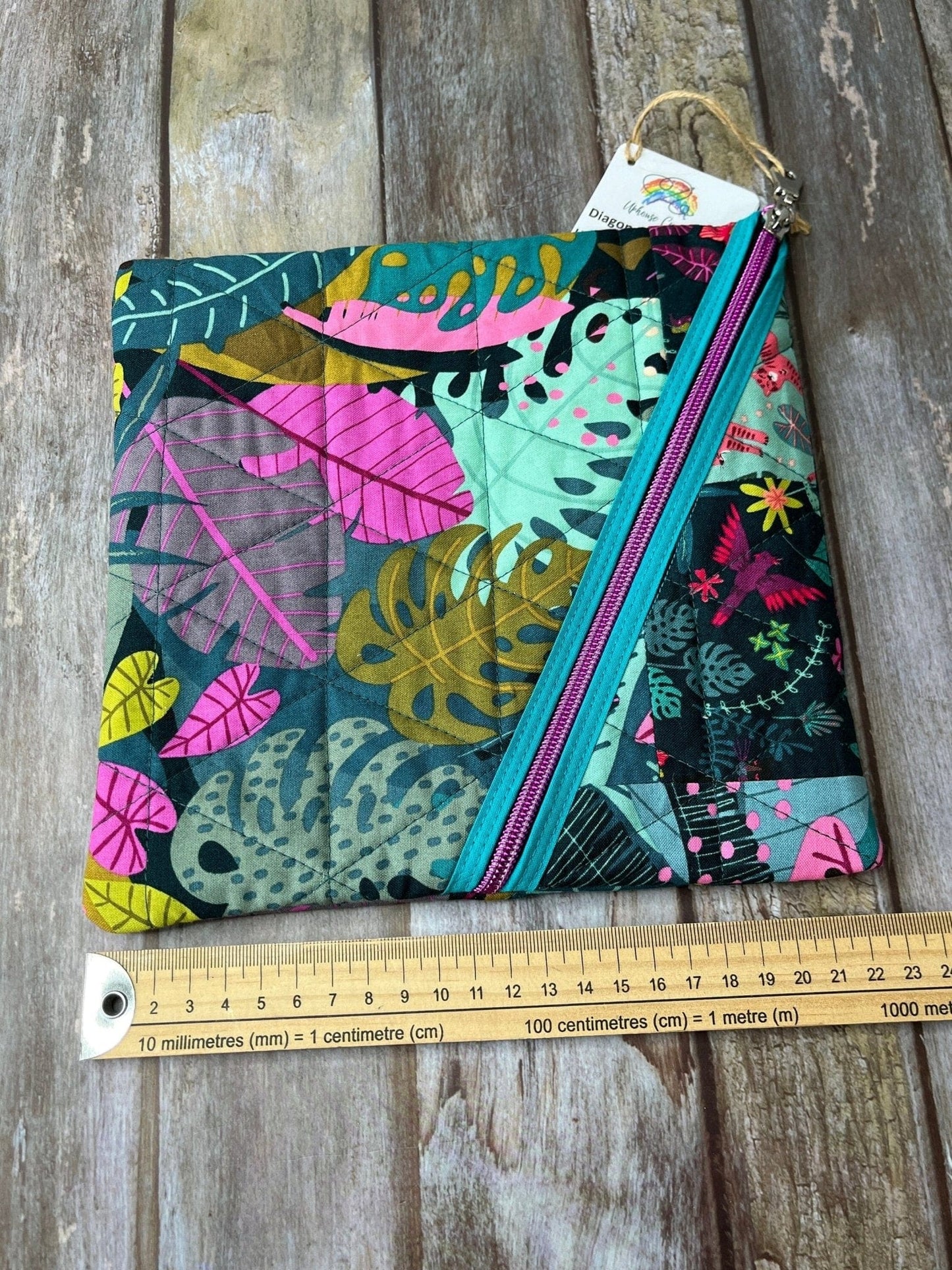 Diagonal Zip Pouch - Jungle Patchwork