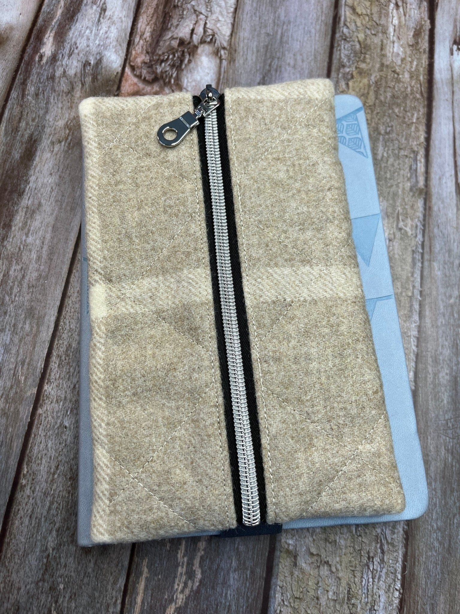 Notebook Pencil Case - Beige Cream Check Tweed