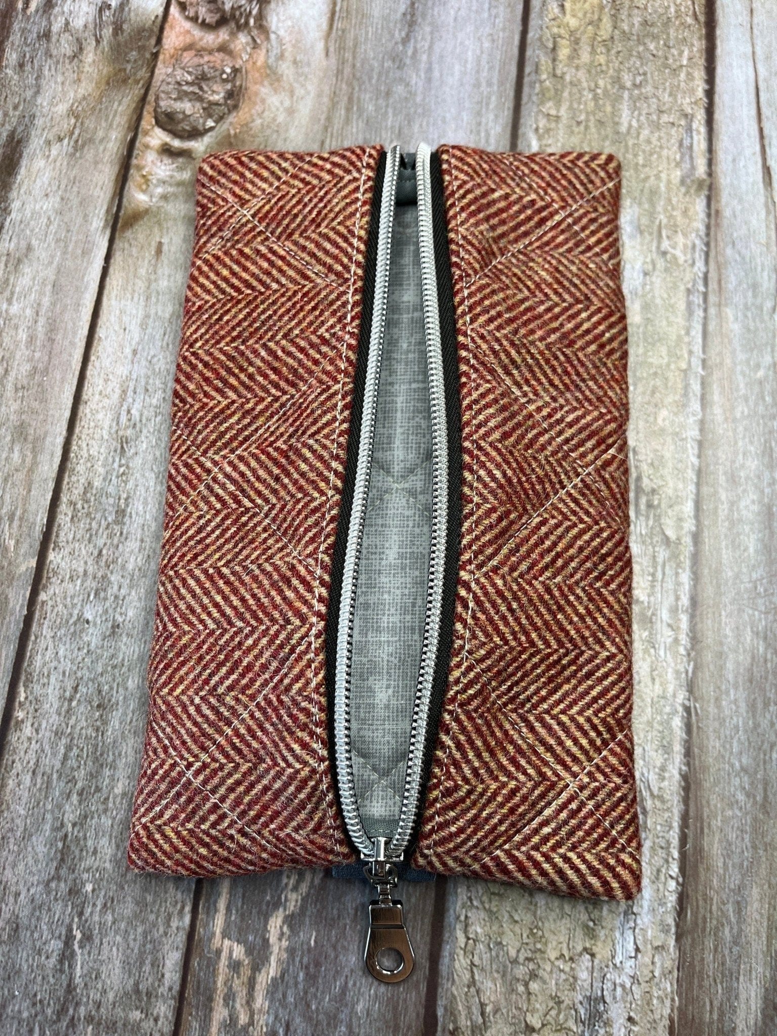 Notebook Pencil Case - Beige Red Herringbone Tweed