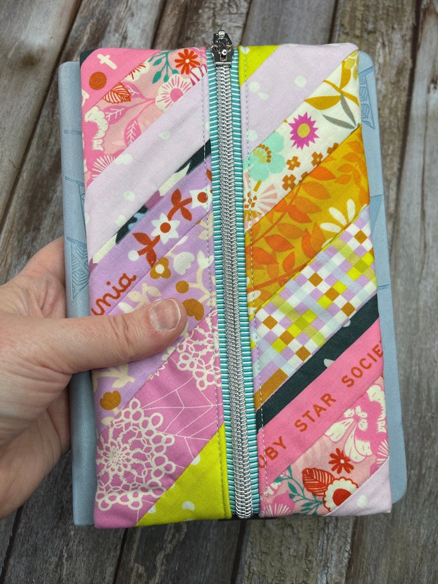 Notebook Pencil Case - Pink Lilac Yellow Patchwork