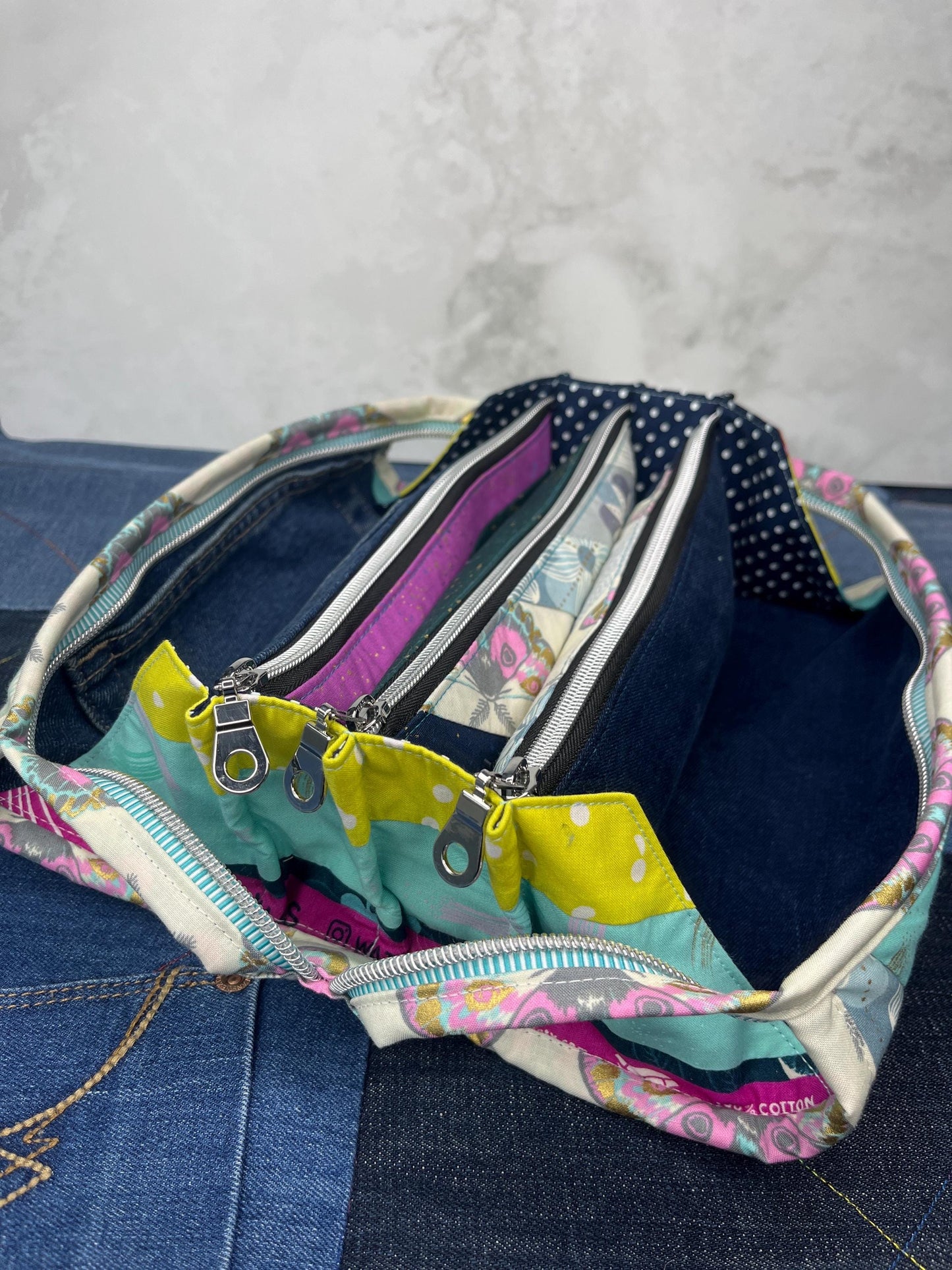 Sew Together Bag | Aqua Lime Green Selvedge | Craft Organisation