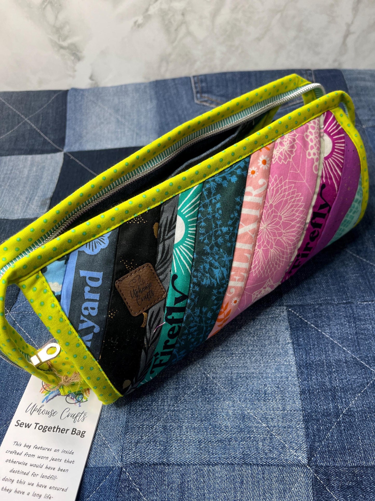 Sew Together Bag | Lime Rainbow Selvedge | Craft Organiser