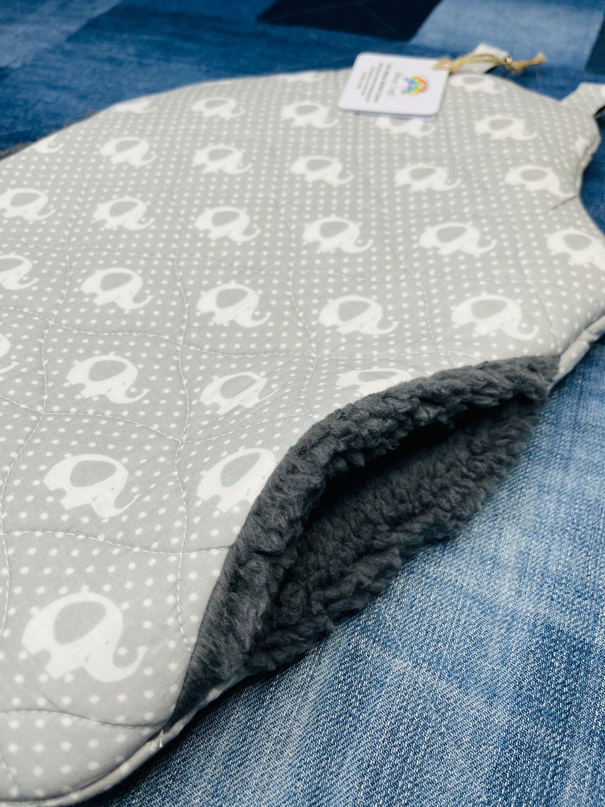 Wearable Hot Water Bottle Cover | Grey & White Elephant - Uphouse Crafts