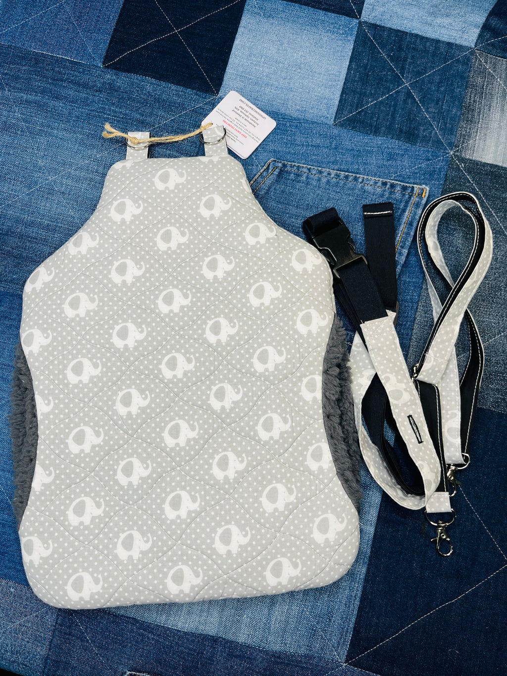 Wearable Hot Water Bottle Cover | Grey & White Elephant - Uphouse Crafts