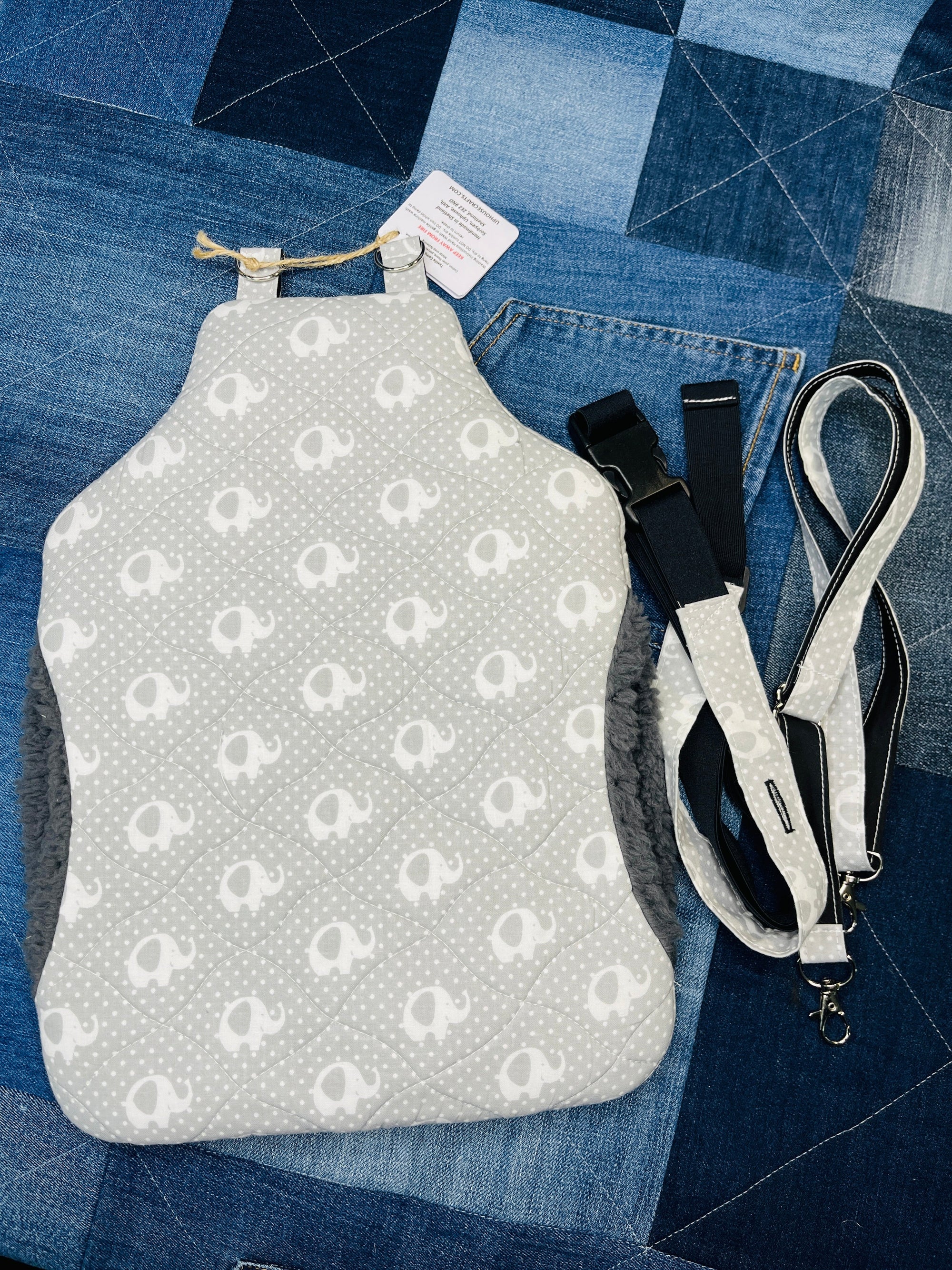 Wearable Hot Water Bottle Cover | Grey & White Elephant - Uphouse Crafts