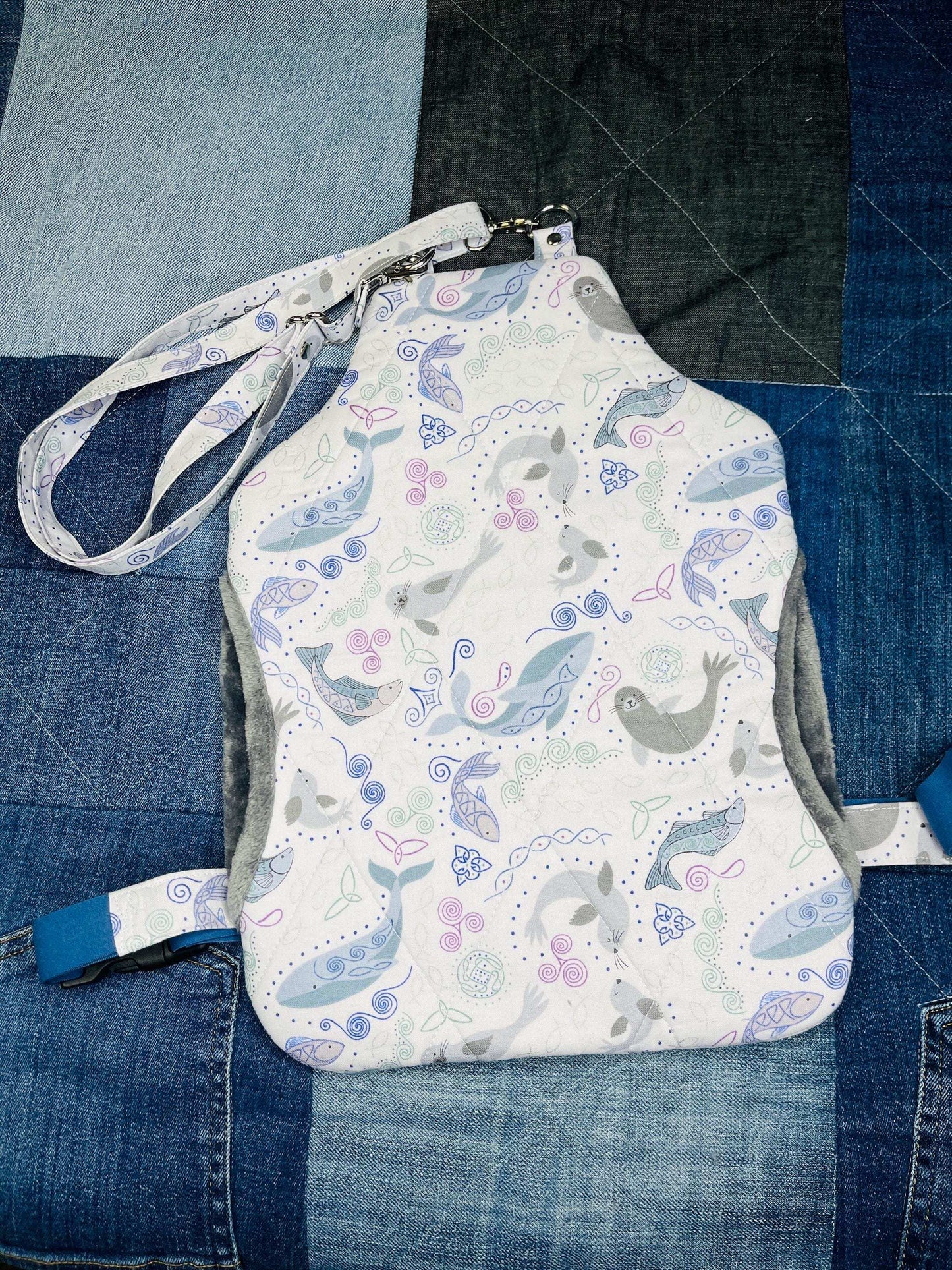 Wearable Hot Water Bottle Cover | Lilac Grey Whale Seal