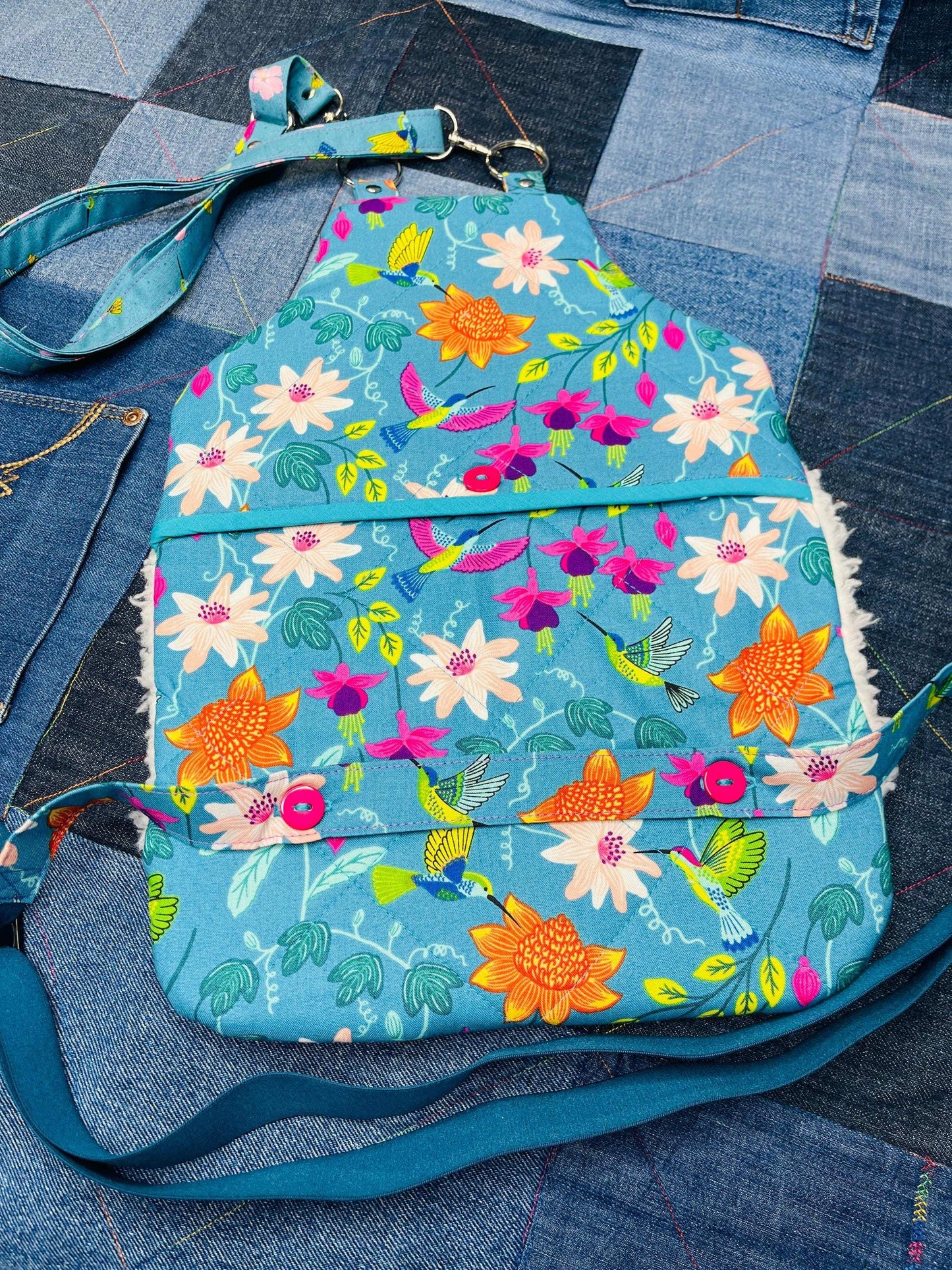 Wearable Hot Water Bottle Cover | Teal Pink Hummingbird