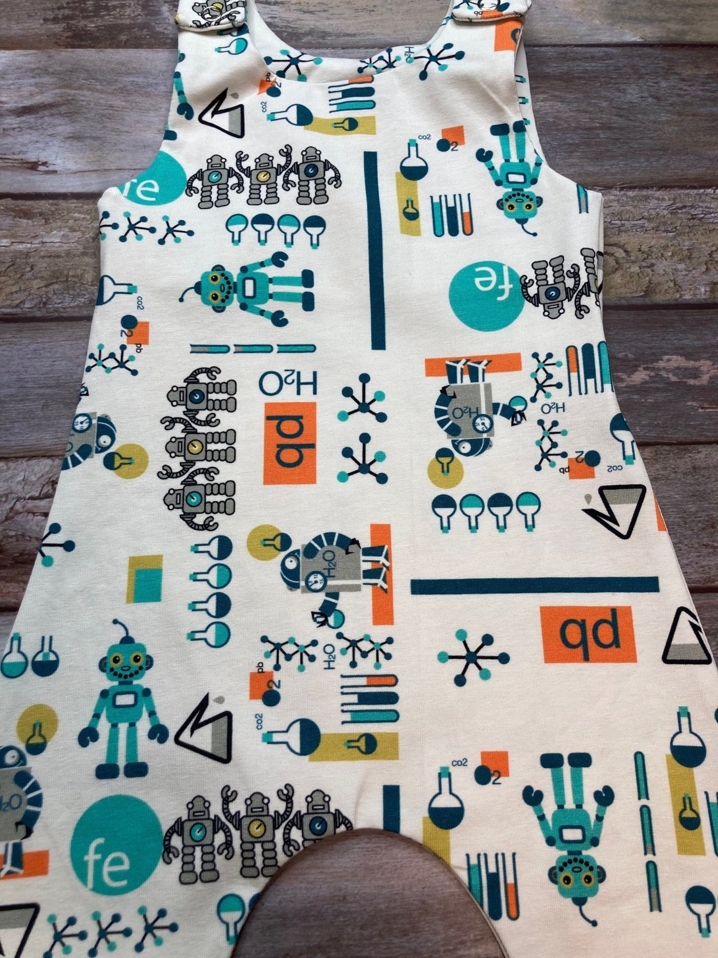 White Aqua Robot Baby dungarees 0 - 3 months - Uphouse Crafts