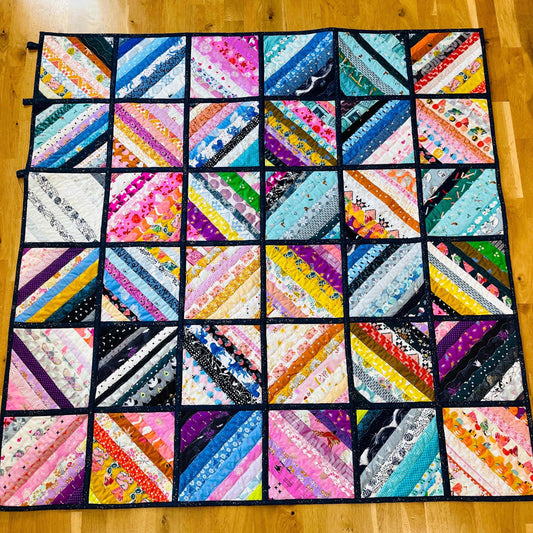 XO Throw, Patchwork Quilt, Rainbow Strip quilt, Wall Hanging