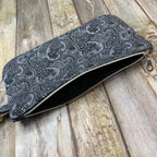 Zip Pouch Makeup Bag - Pencil Case | Black Grey Paisley
