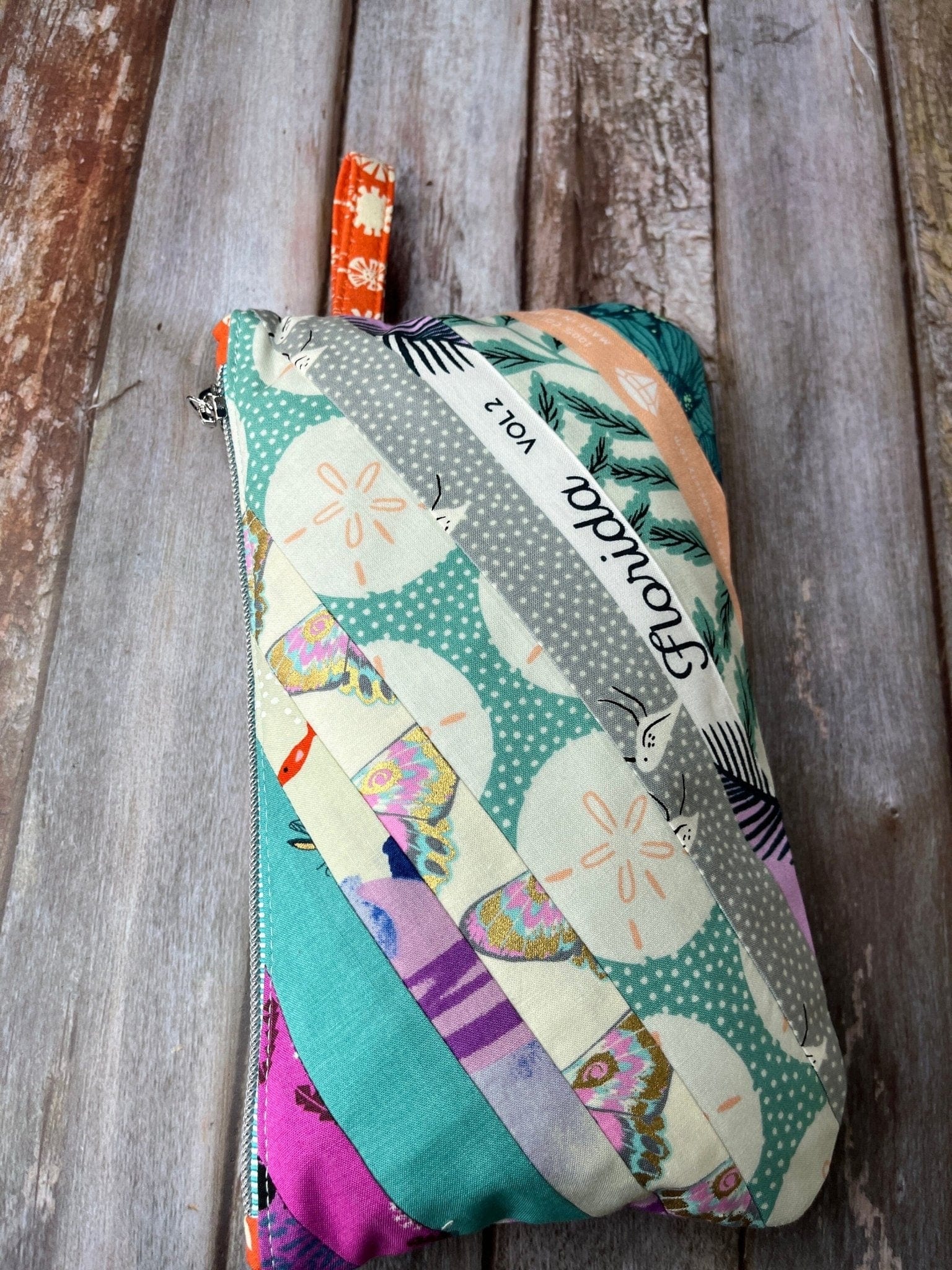 Zip Pouch Makeup Bag - Pencil Case | Florida Pink Mushroom Quilted Patchwork