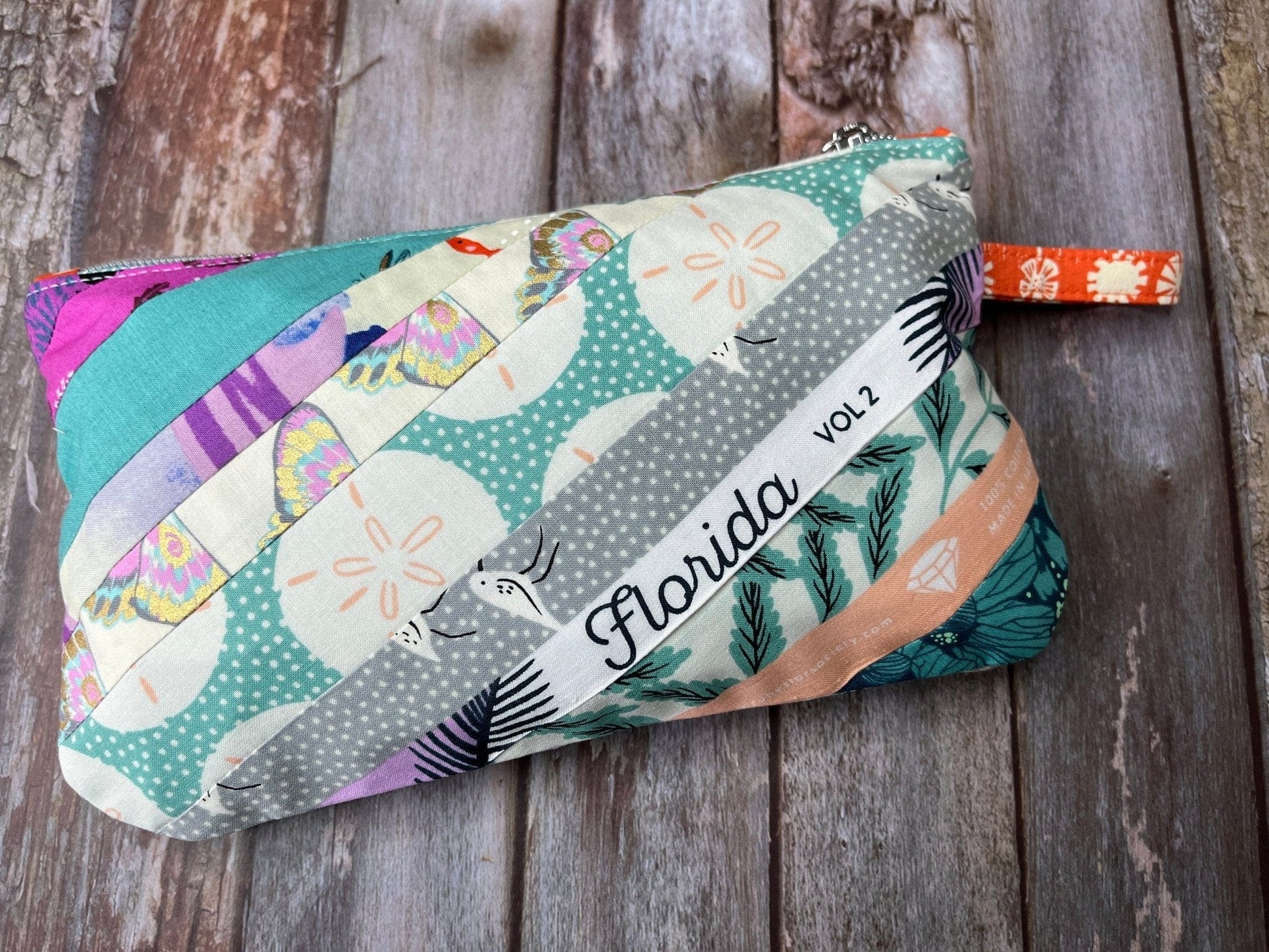 Zip Pouch Makeup Bag - Pencil Case | Florida Pink Mushroom Quilted Patchwork