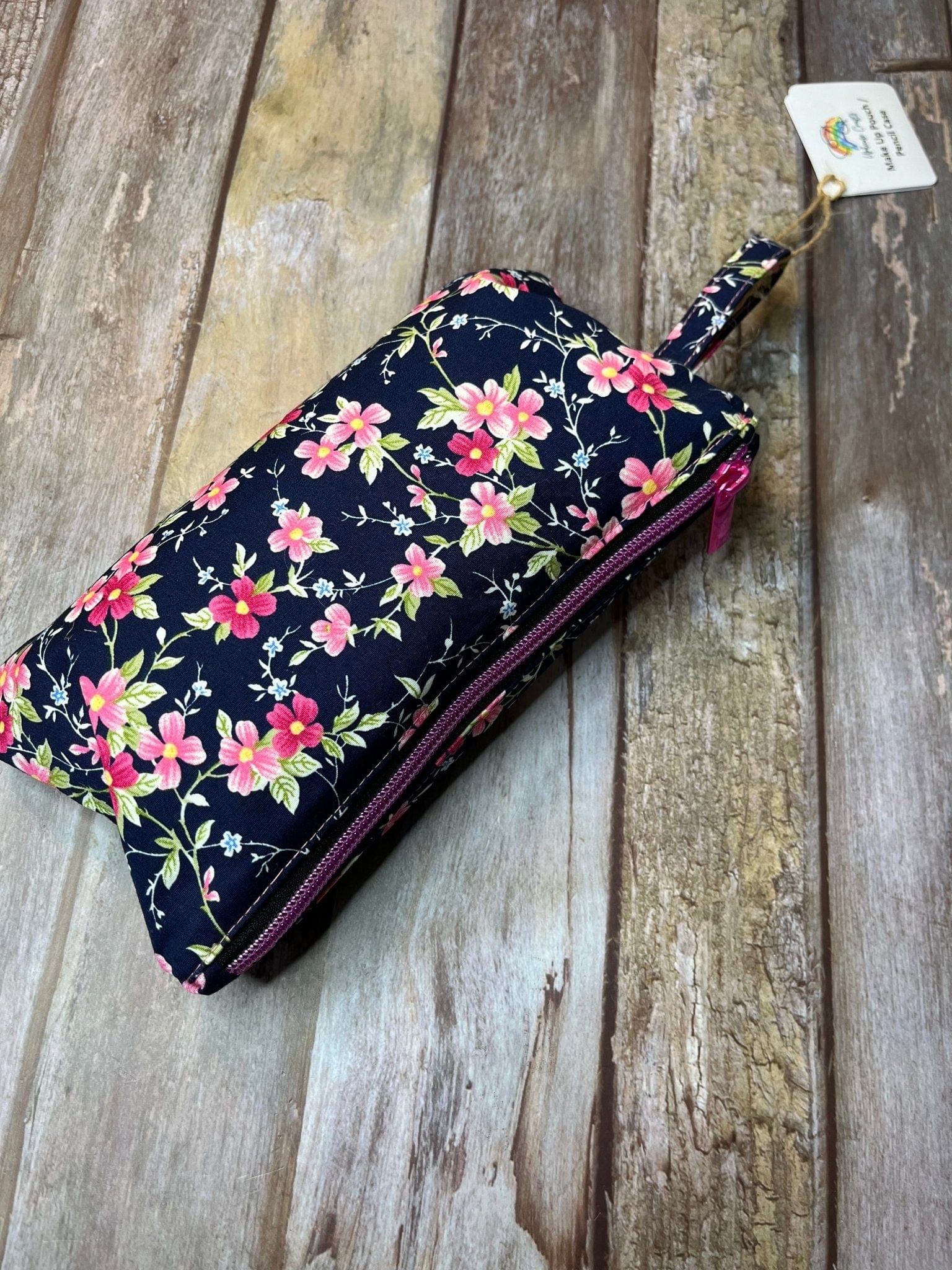 Zip Pouch Makeup Bag - Pencil Case | Navy Pink Floral