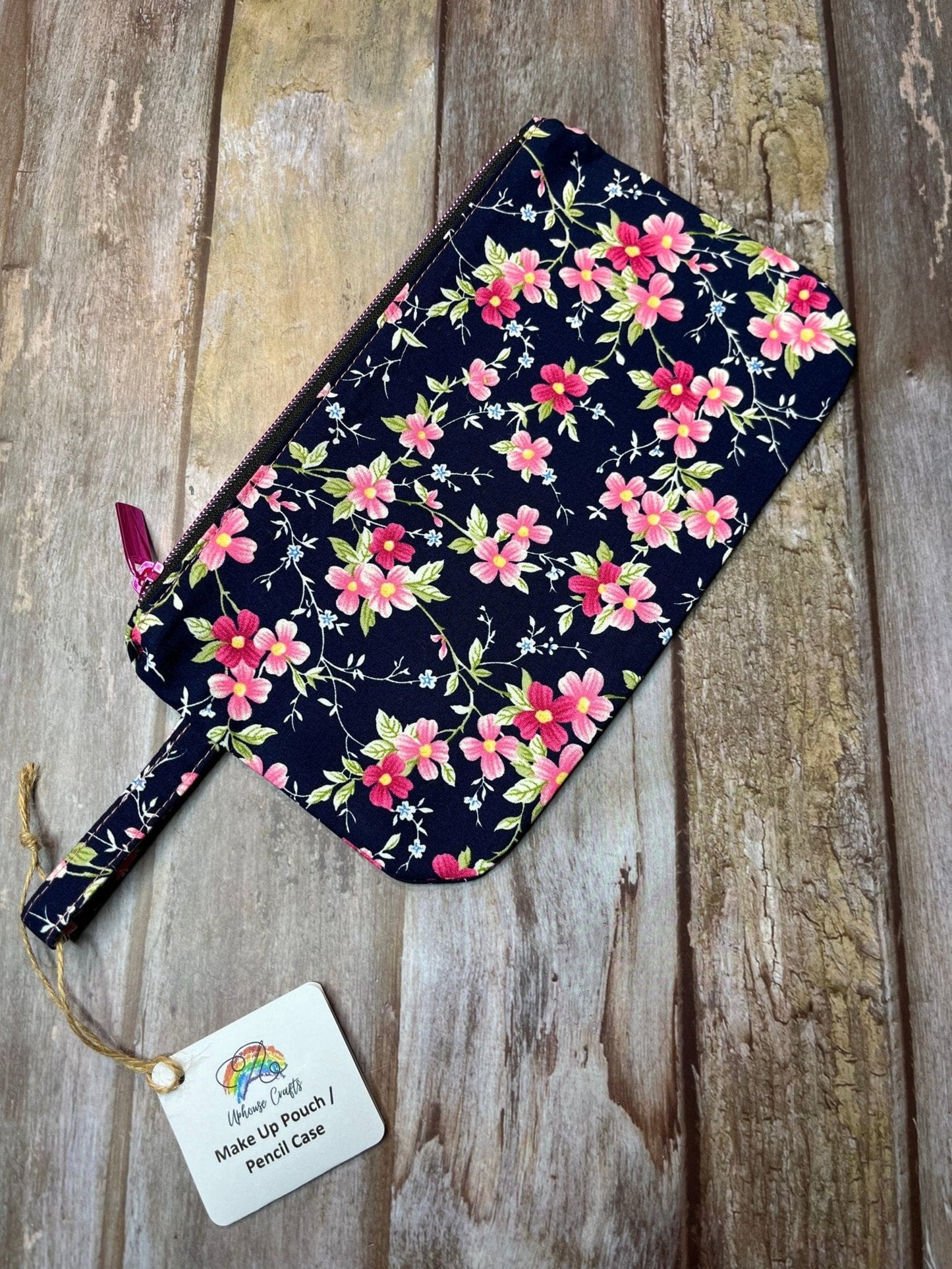 Zip Pouch Makeup Bag - Pencil Case | Navy Pink Floral