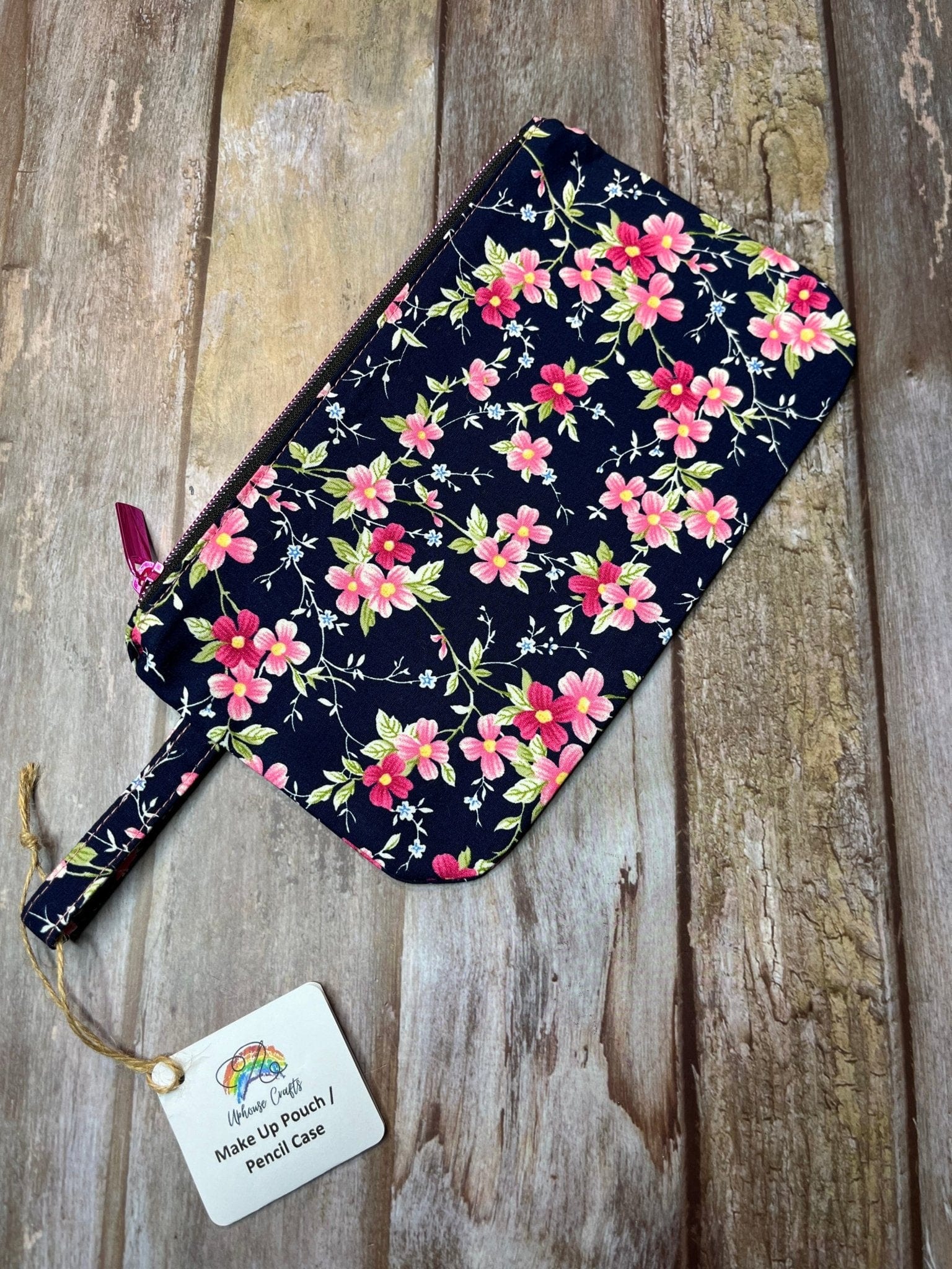 Zip Pouch Makeup Bag - Pencil Case | Navy Pink Floral