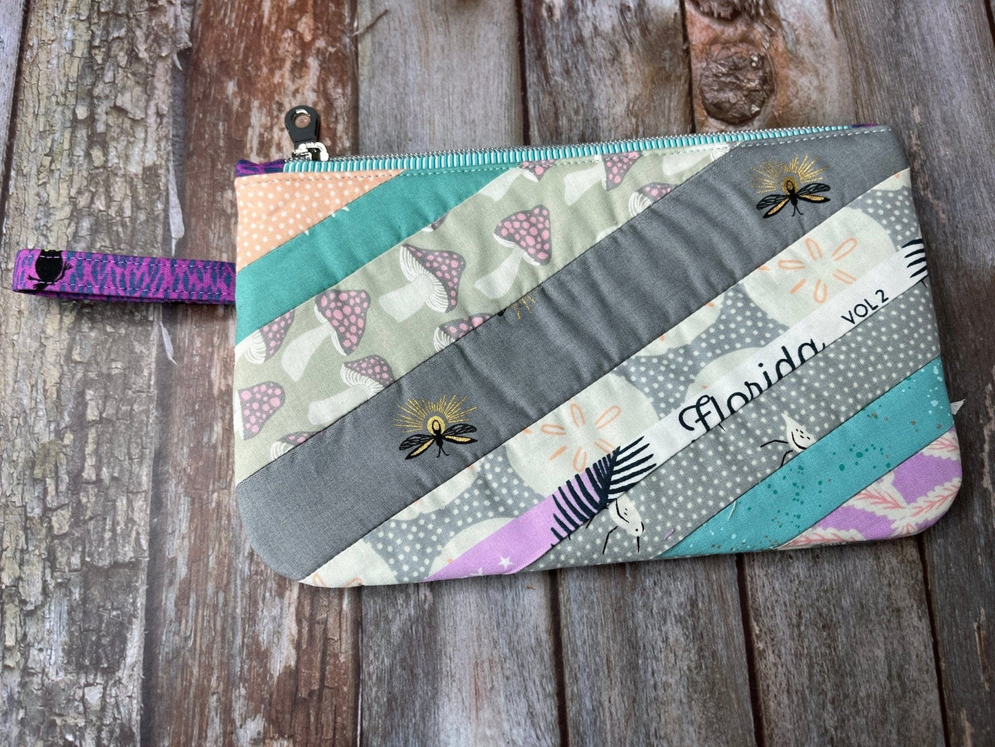 Zip Pouch Makeup Bag - Pencil Case | Pastel Butterfly Florida Patchwork