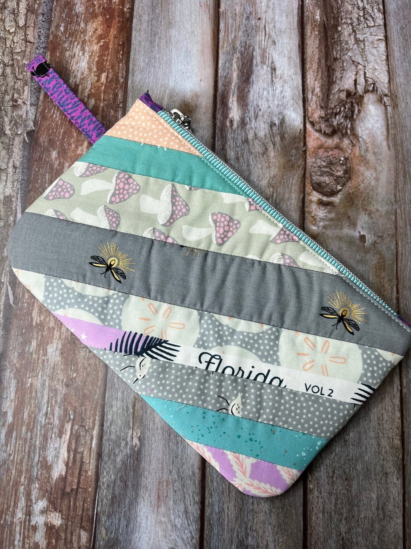 Zip Pouch Makeup Bag - Pencil Case | Pastel Butterfly Florida Patchwork