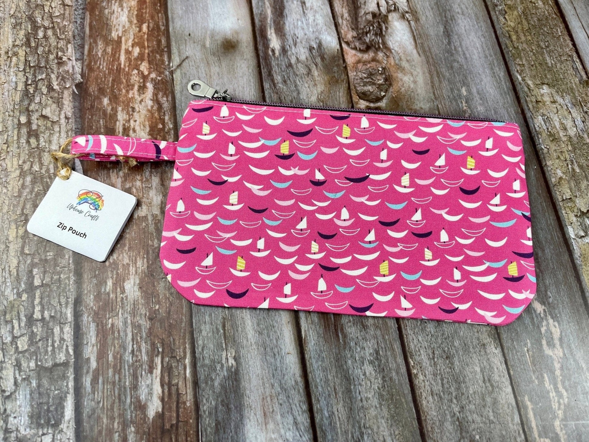 Zip Pouch Makeup Bag - Pencil Case | Pink Sailing Boat