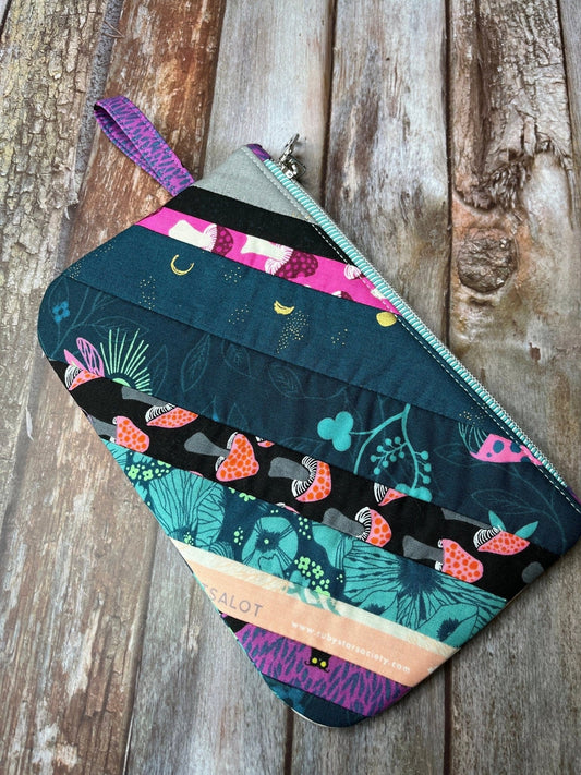 Zip Pouch Makeup Bag - Pencil Case | Sweater Owl Mushroom Patchwork