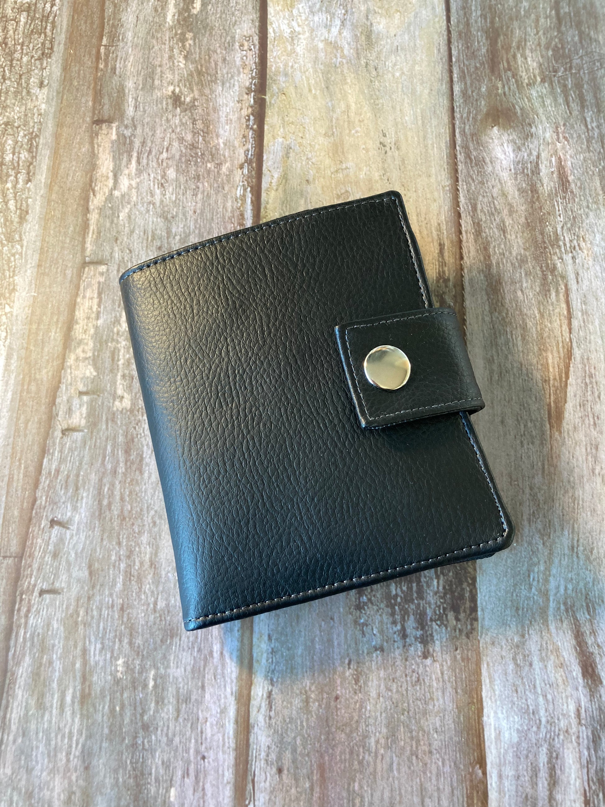 SALE Bi-fold Black Faux Leather Wallet - Black & Grey - Uphouse Crafts