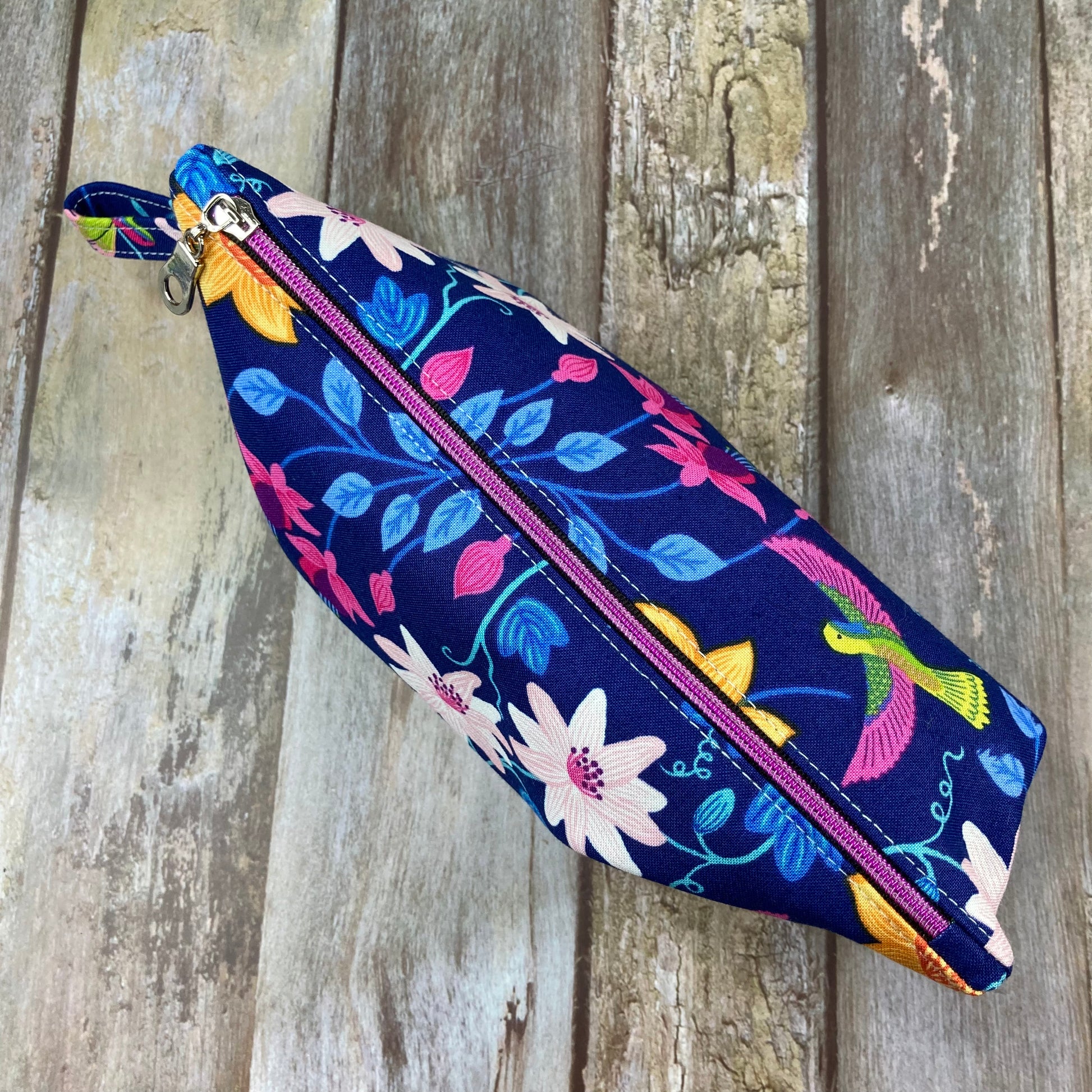 Makeup Bag Pencil Case - Hummingbird, Purple Gold Shimmer - Uphouse Crafts