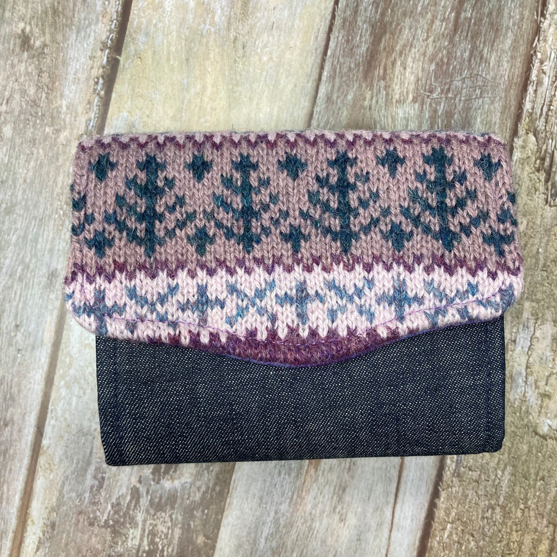 Hand knitted Fair Isle Purse Clutch - Purple Lilac Teal - Uphouse Crafts