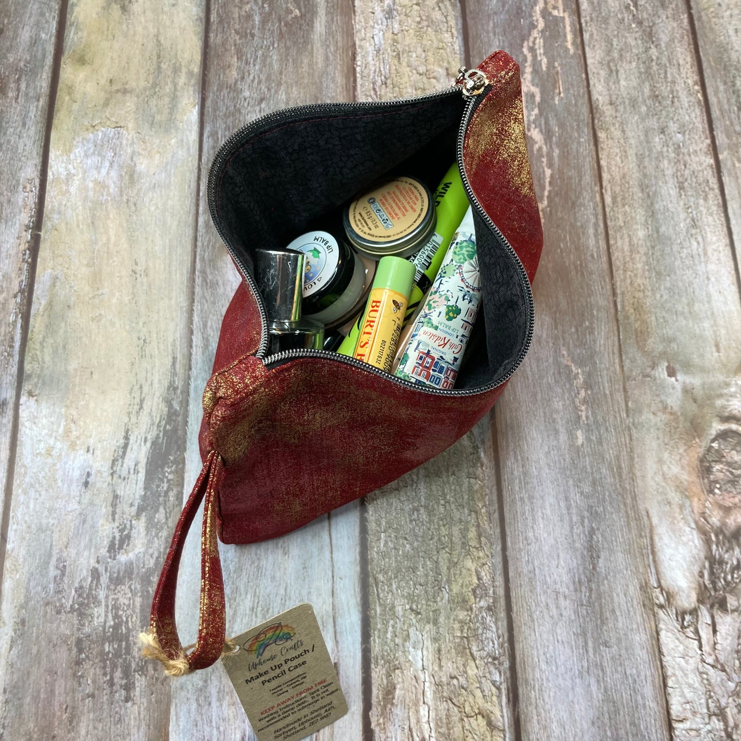Makeup Bag Pencil Case - Metallic Gold Wine - Uphouse Crafts