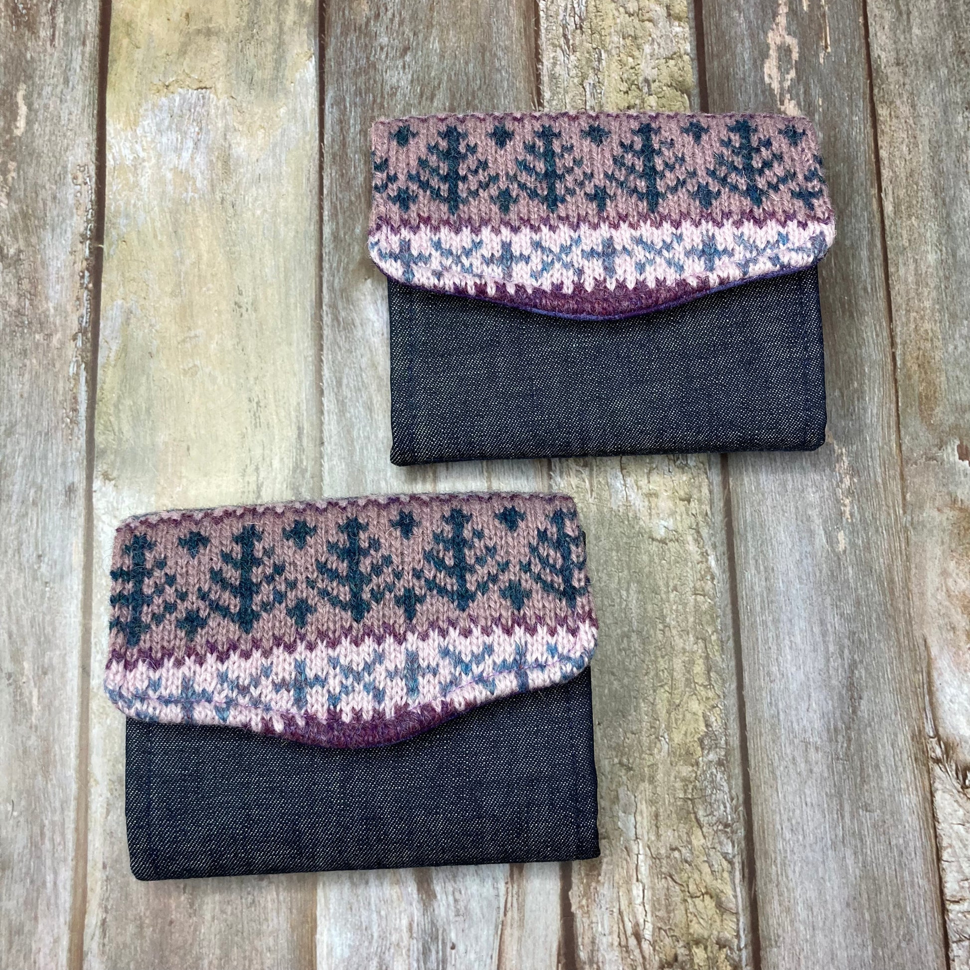 Hand knitted Fair Isle Purse Clutch - Purple Lilac Teal - Uphouse Crafts